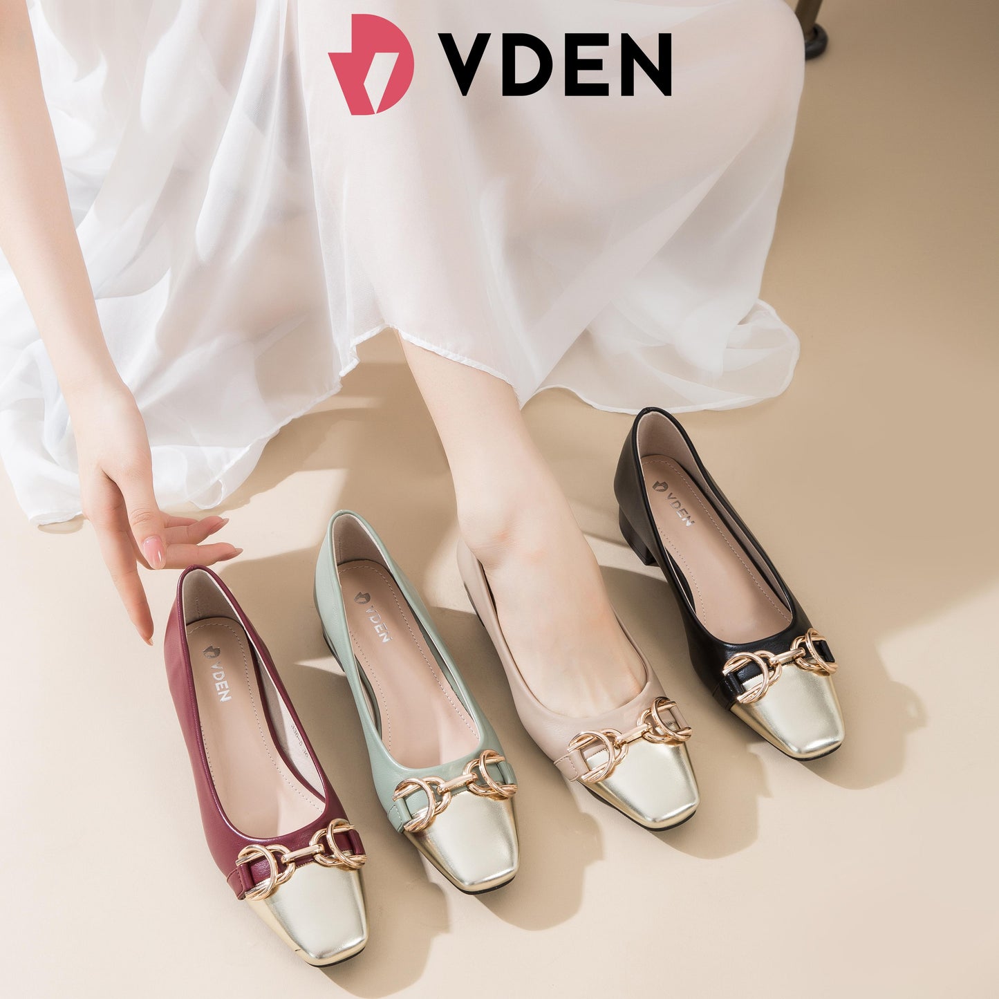 VDEN Women Shoes Spring Ladies Chunky low heel pumps 1.3INCH/3.3CM 336-5 Square Toe Color Blocked Thick Heel Shoes Old Money Style Professional Style Women's Shoes