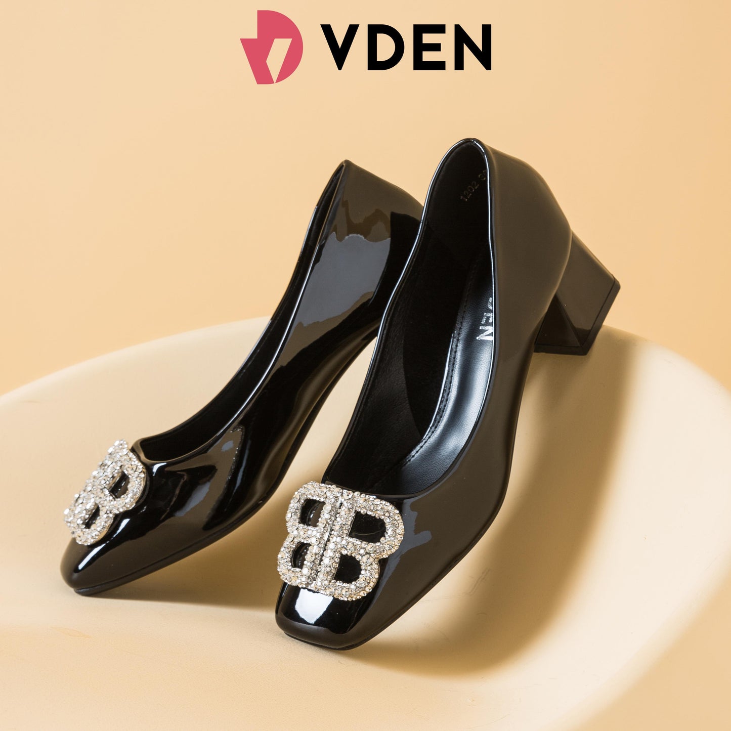 VDEN Thick Patent Leather Square Toe Shoes Heels for Women 1.7INCH/4.7CM ZU1202