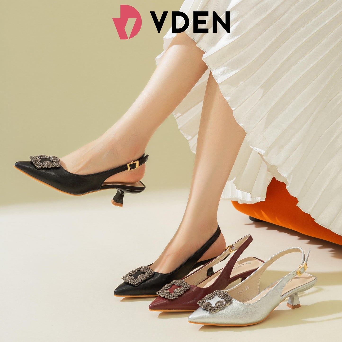 VDEN Women's Pointed Toe Slingback Heels 2INCH/5CM 219-8 Elegant Mid Heels Dress Shoes Retro Style Women's Heels Kitten Heel Sandals