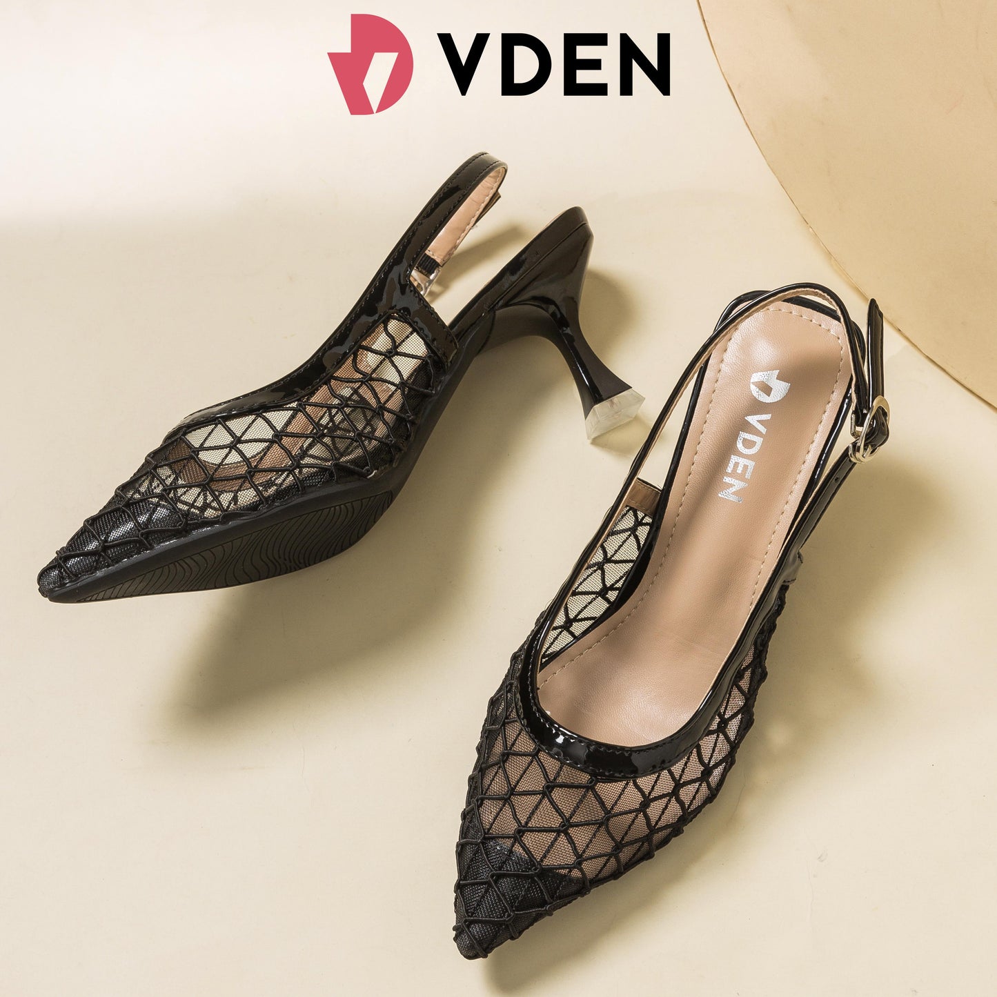 VDEN Elegant Pointed Toe Mesh Slingback Heels 888-8 2.7INCH/7CM