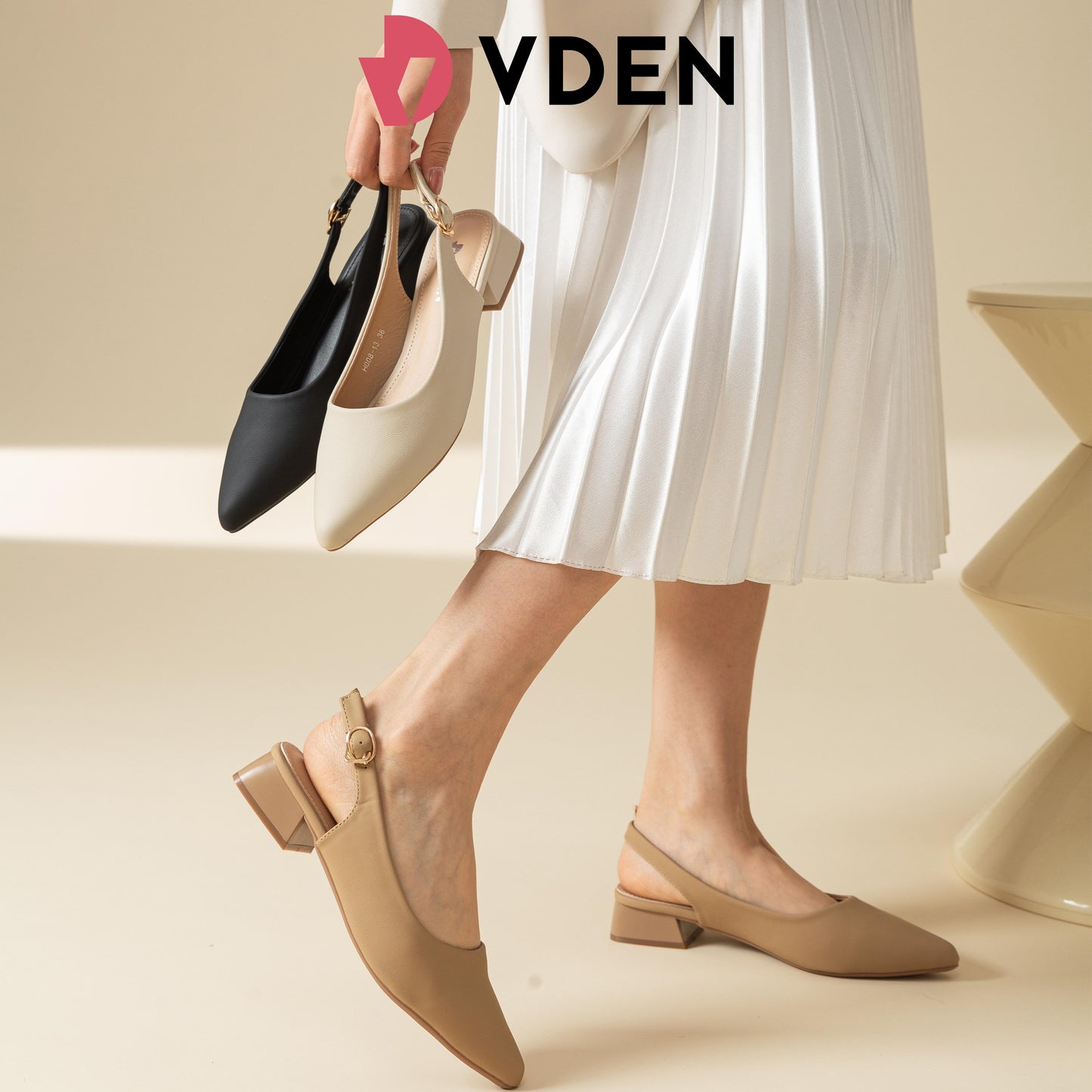 VDEN Women Comfortable Slingback Pointed Toe Women Flats with Strap Buckle H008-13 1.1INCH/3CM Square Toe Slingback Low Heel Pumps Comfort Square Toe Slingback Low Heel Work Shoes Square Toe Pumps – Casual & Work Style Minimalist Low Heel Dress Shoes