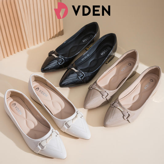 VDEN Pointed Mid Heels Classy Chunky Heeled  Shoes 1INCH/2.5CM 893-613 Pointed Toe Patent Leather Low Heels Comfort Korean Style Slip-on Women's Shoes