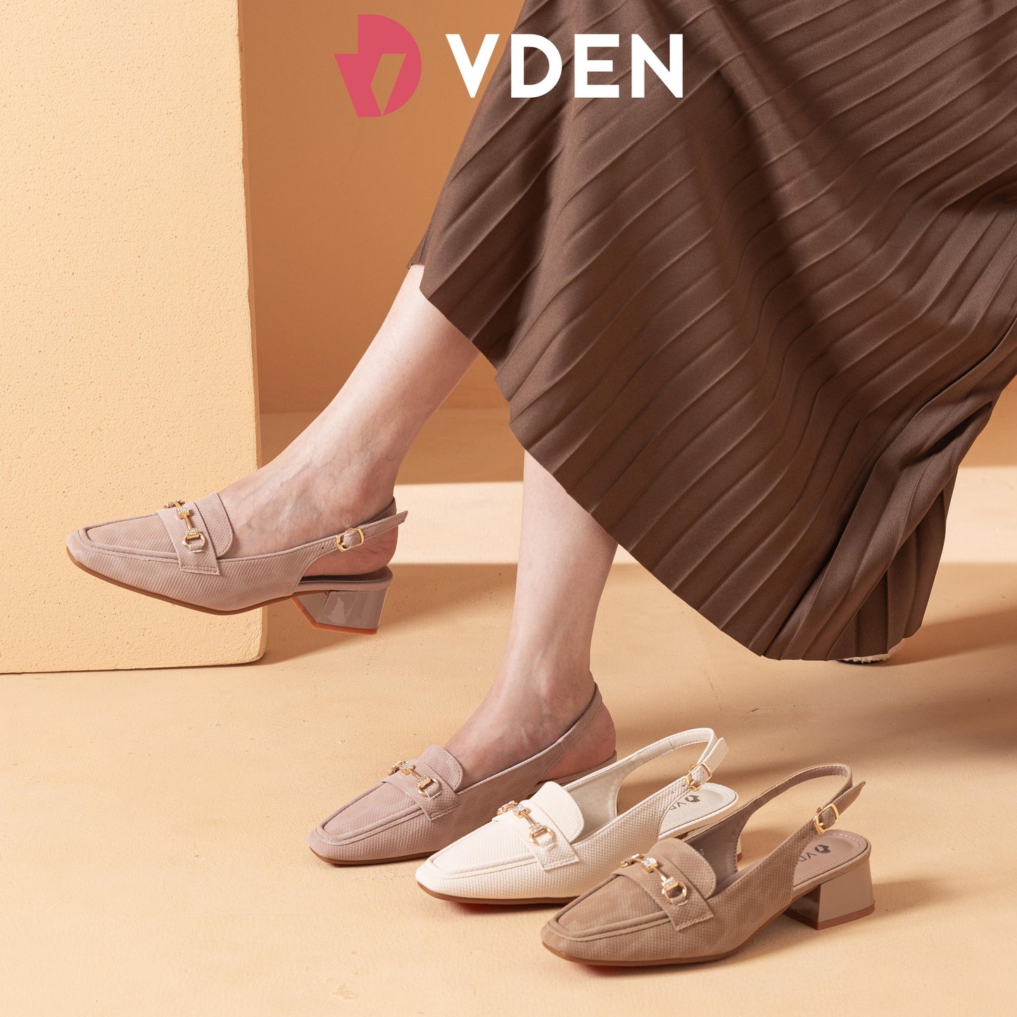 VDEN Leather Buckle Strap Mid Heel Pumps For Women 1.4INCH/3.7CM 78-349 Office Old Money Style Sandals Slingback Block Heels Women Shoes