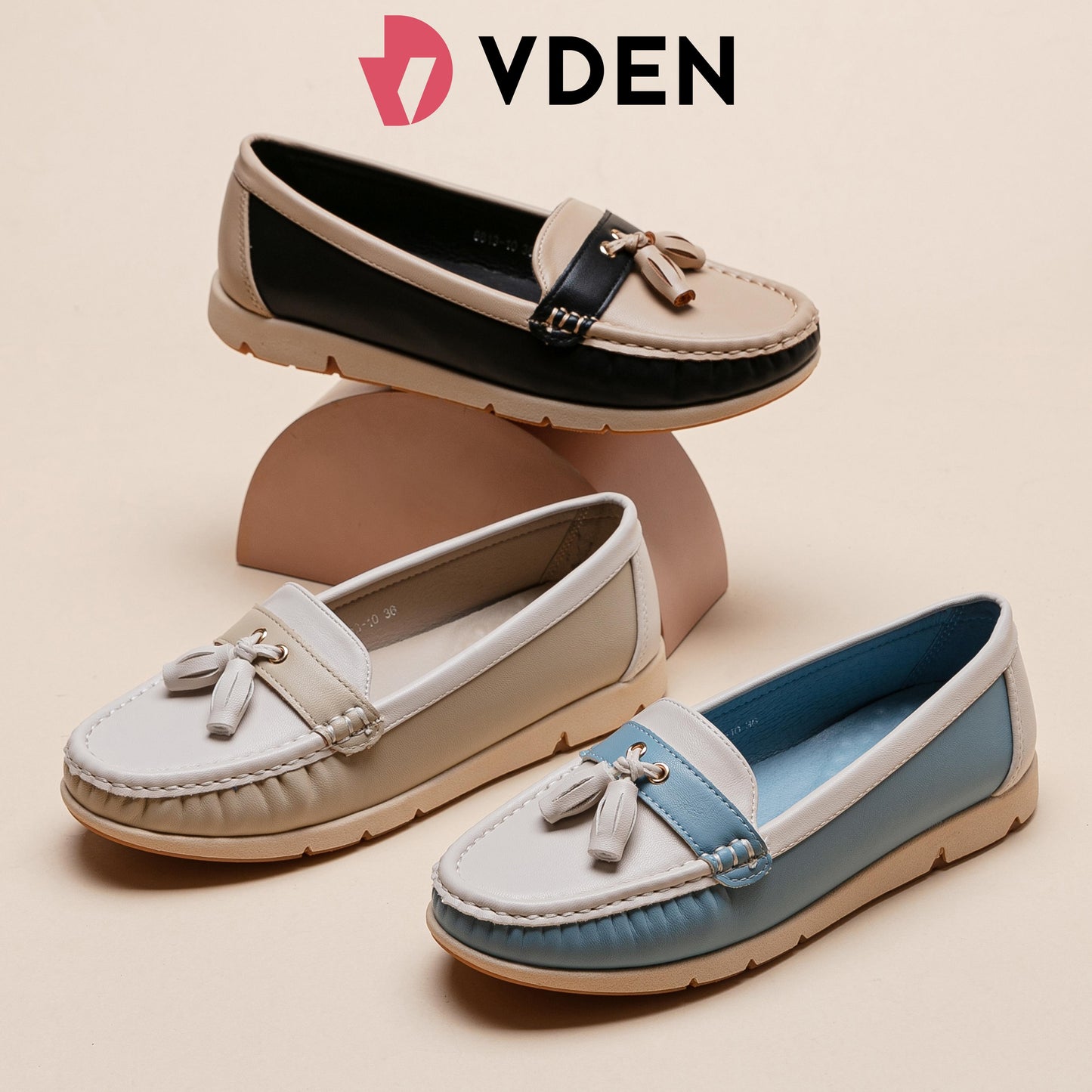 VDEN Ladies Leather Loafer Shoe Women's Memory Foam Slip On 0.6INCH/1.5CM 8813-10 Retro Tassel Slip-On Loafers for Women Comfy Tassel Moccasin Slip-Ons Stylish Colorblock Casual Flats Comfortable Soft Sole Loafers with Tassels