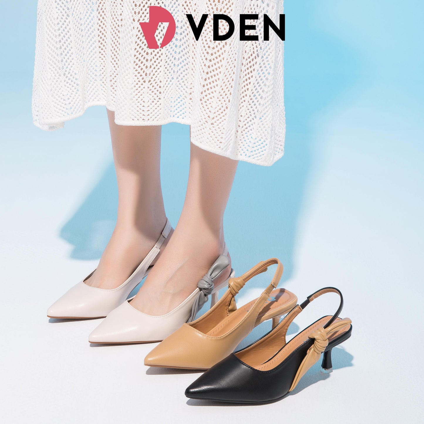 VDEN Chic Pointed Toe Heeled pumps bowknot slip on slingback 2.5INCH/6.5CM Commuting Color Block Pointed Toe Micro Heels Office Women's Shoes 81899