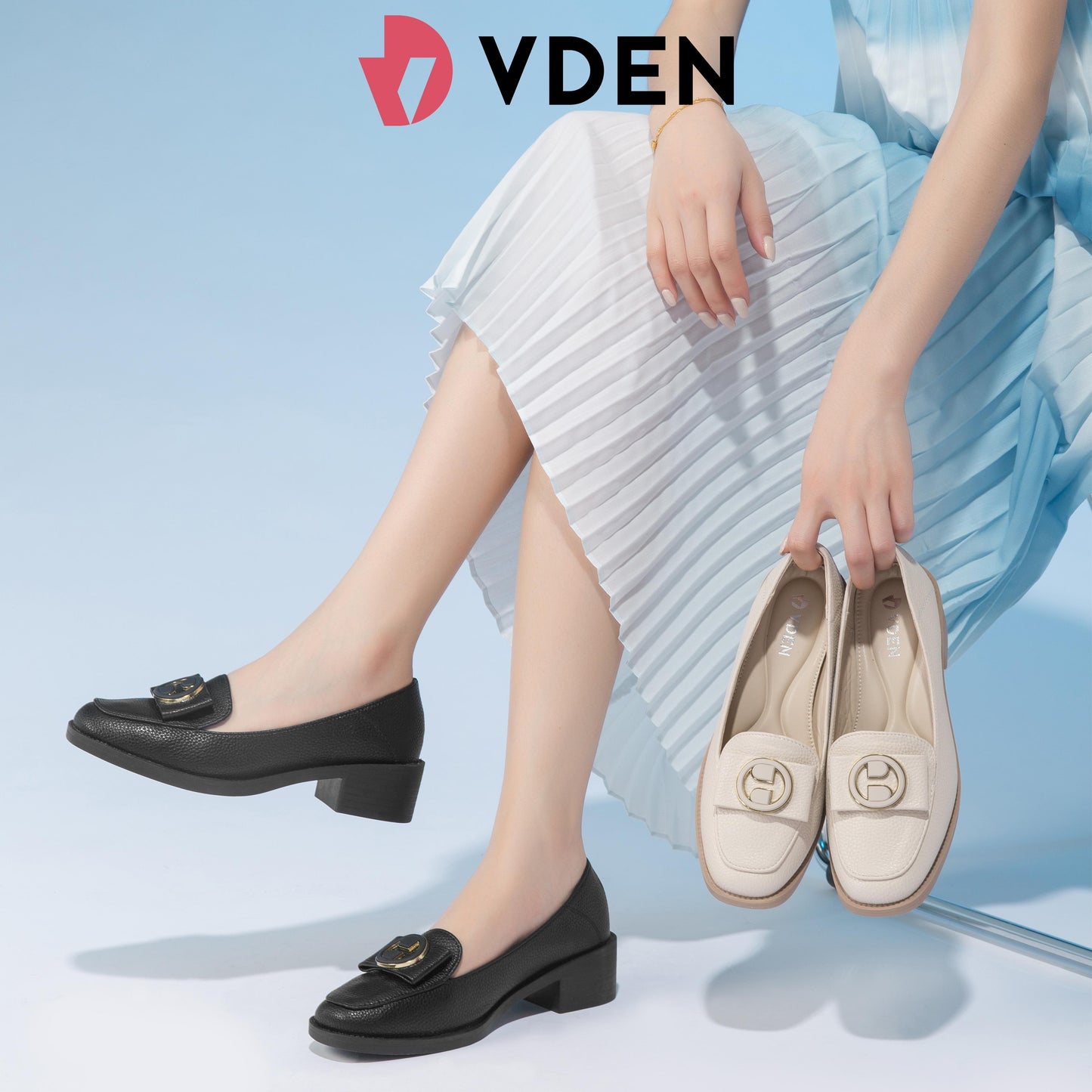 VDEN Square Toe Block Heels Loafer Shoes 4.5CM/1.4INCH Heels 899-168 Women Ultra-light Soft-soled Loafers