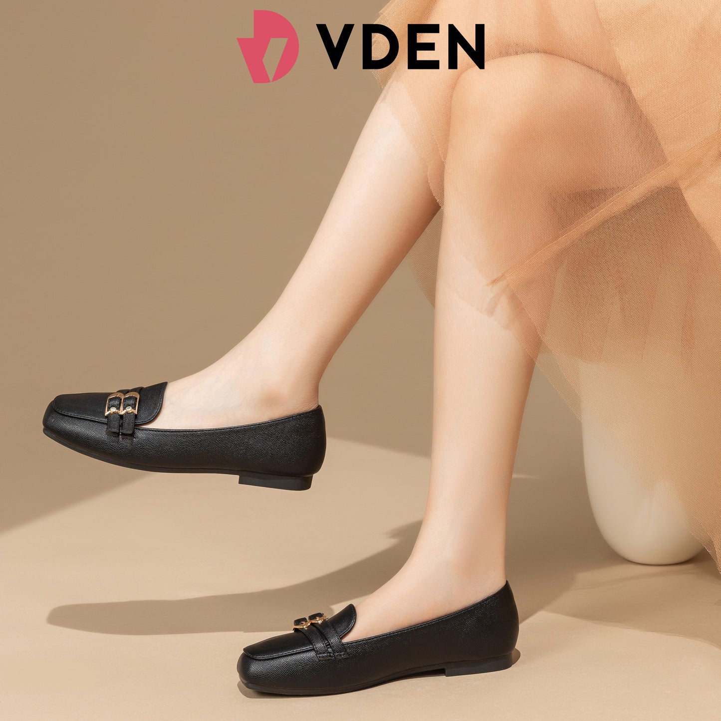 VDEN Loafer Shoes For Women Tone Metal Decor Square Toe Linen Flats 0.4INCH/1.1CM 2169-68 Comfort Footwear Square Toe Slip On Shoes For Women Office Women Low-heeled Loafers British Style Simple Slip-on