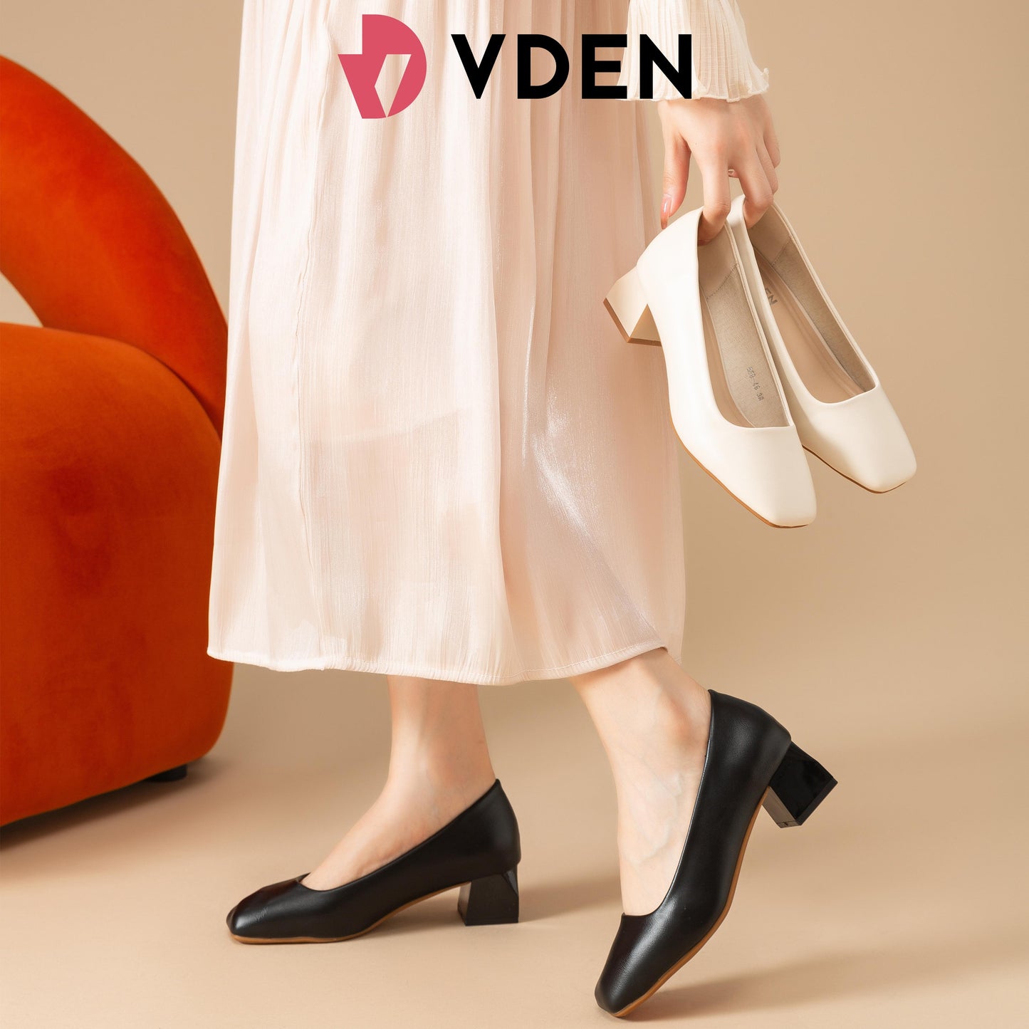 VDEN Slip-on Square Toe Mid Heel Dress Pumps Shoes For Women 1.7INCH/4.4CM 558-46 Simple Student Black Heel Shoes Office Thick Heel Women's Shoes