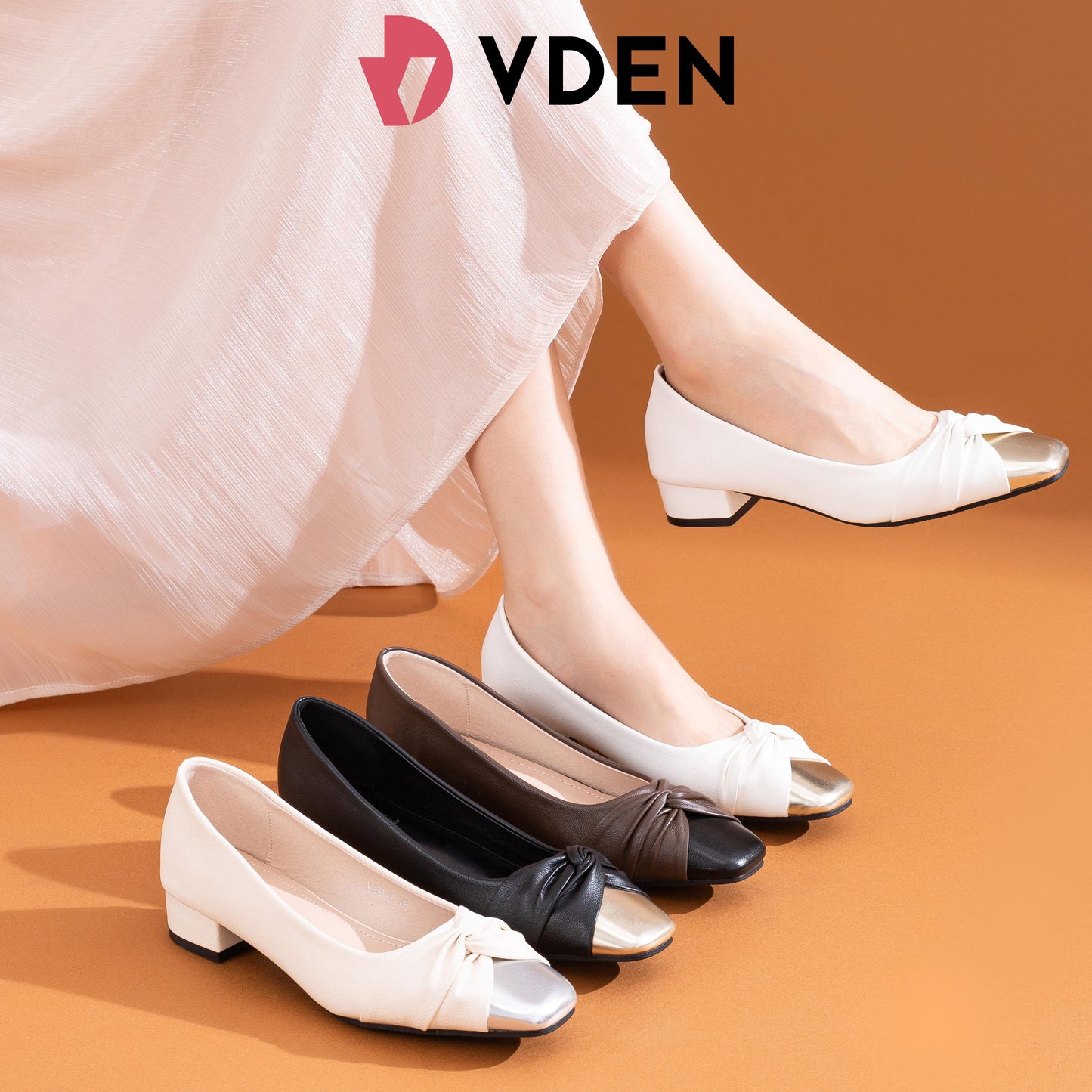 VDEN Pleated Chunky Heels For Women 3CM/1.1INCH X366-1 Retro Color Block Heel Slip-on Shoes Classy Versatile Office Women's Shoes