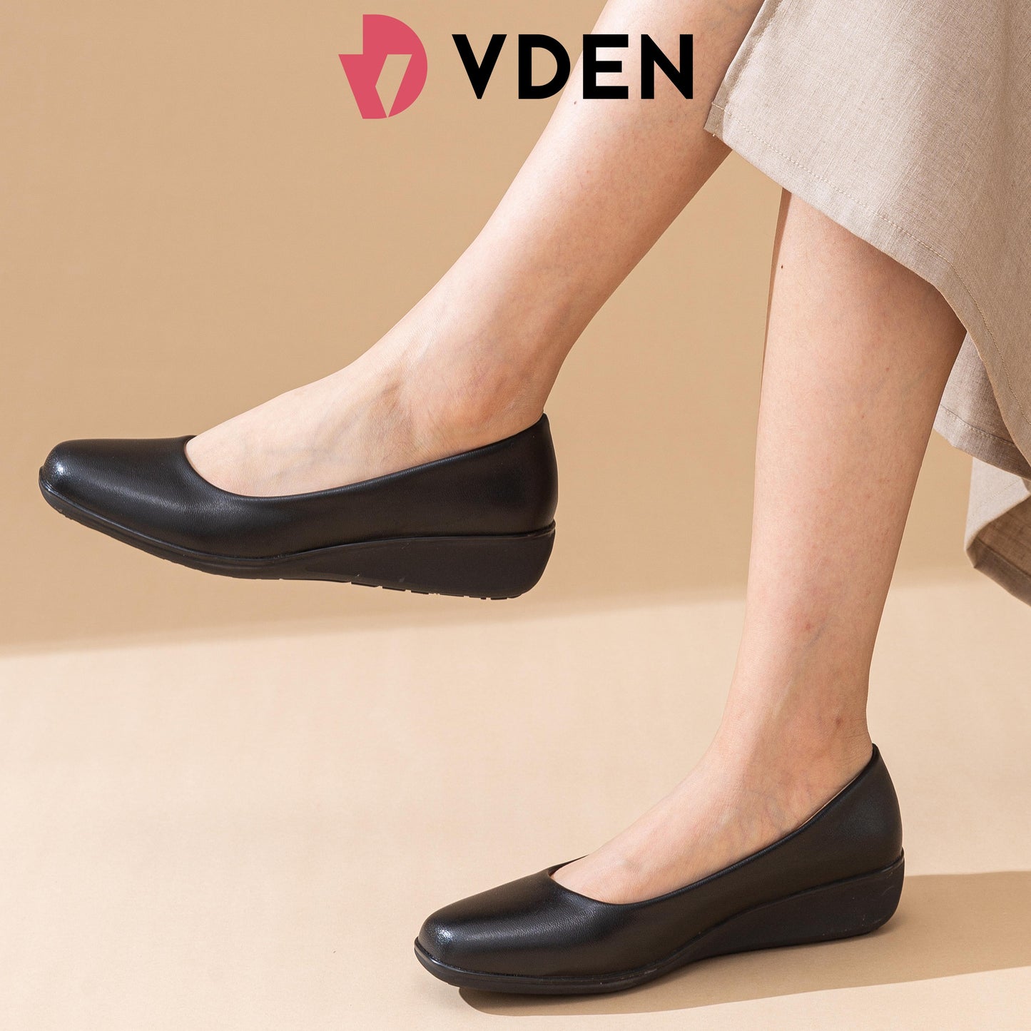 VDEN Women's Low Heel Shoes Leather Shoes 1.4INCH/3.4CM B1180-3 Black Wedges Office School Shoes For Women Women's Round Toe Thick Heel Office Black Shoes Student Black Shoes Korean Style Simple Commuter Shoes Comfortable Black Shoes Black Slip-on Shoes