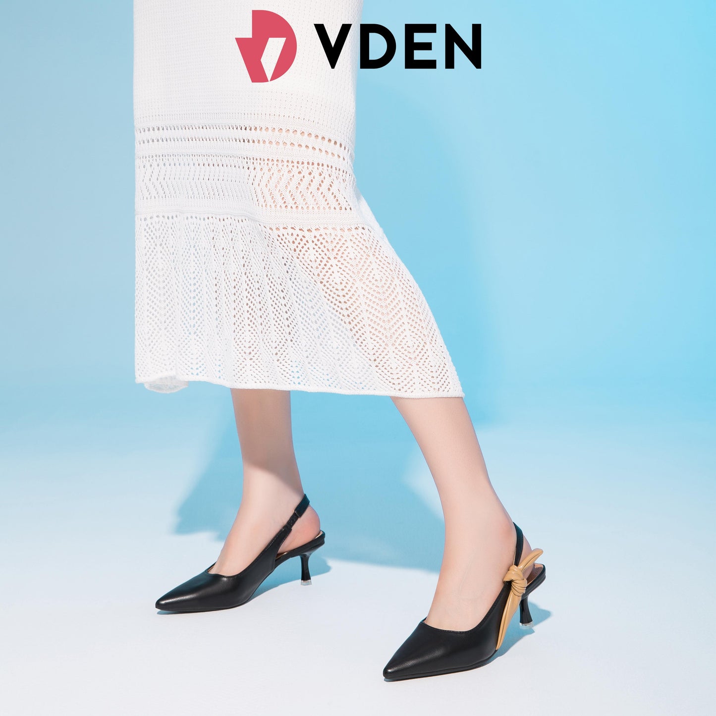 VDEN Chic Pointed Toe Heeled pumps bowknot slip on slingback 2.5INCH/6.5CM Commuting Color Block Pointed Toe Micro Heels Office Women's Shoes 81899