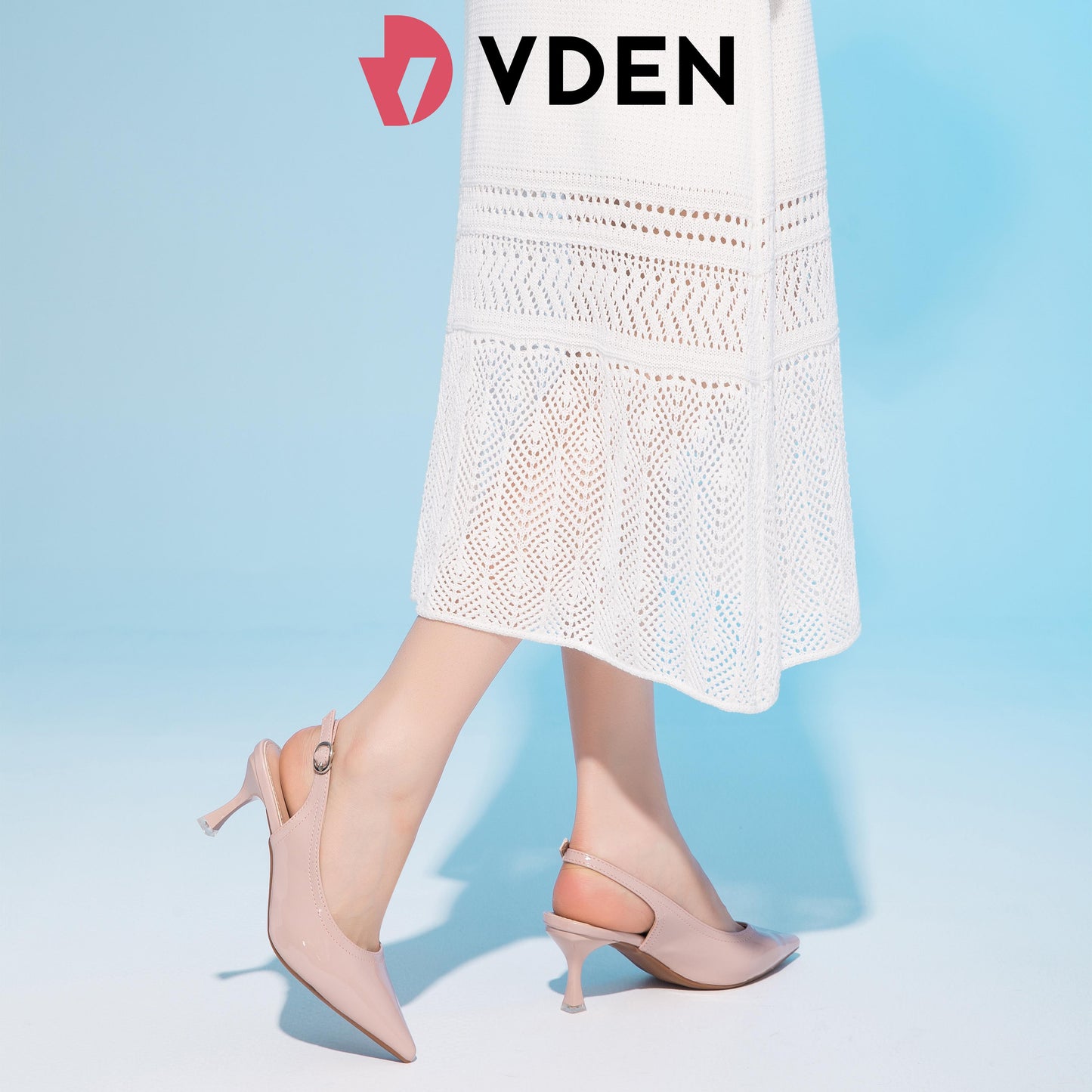 VDEN Glossy slingback  Heels Pumps (Add 1 size) 2.7INCH/7CM B2025-3 Simple Pointed Toe Heels Nude Fairy Style