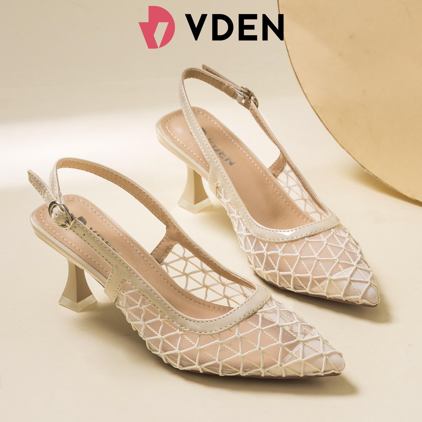VDEN Elegant Pointed Toe Mesh Slingback Heels 888-8 2.7INCH/7CM