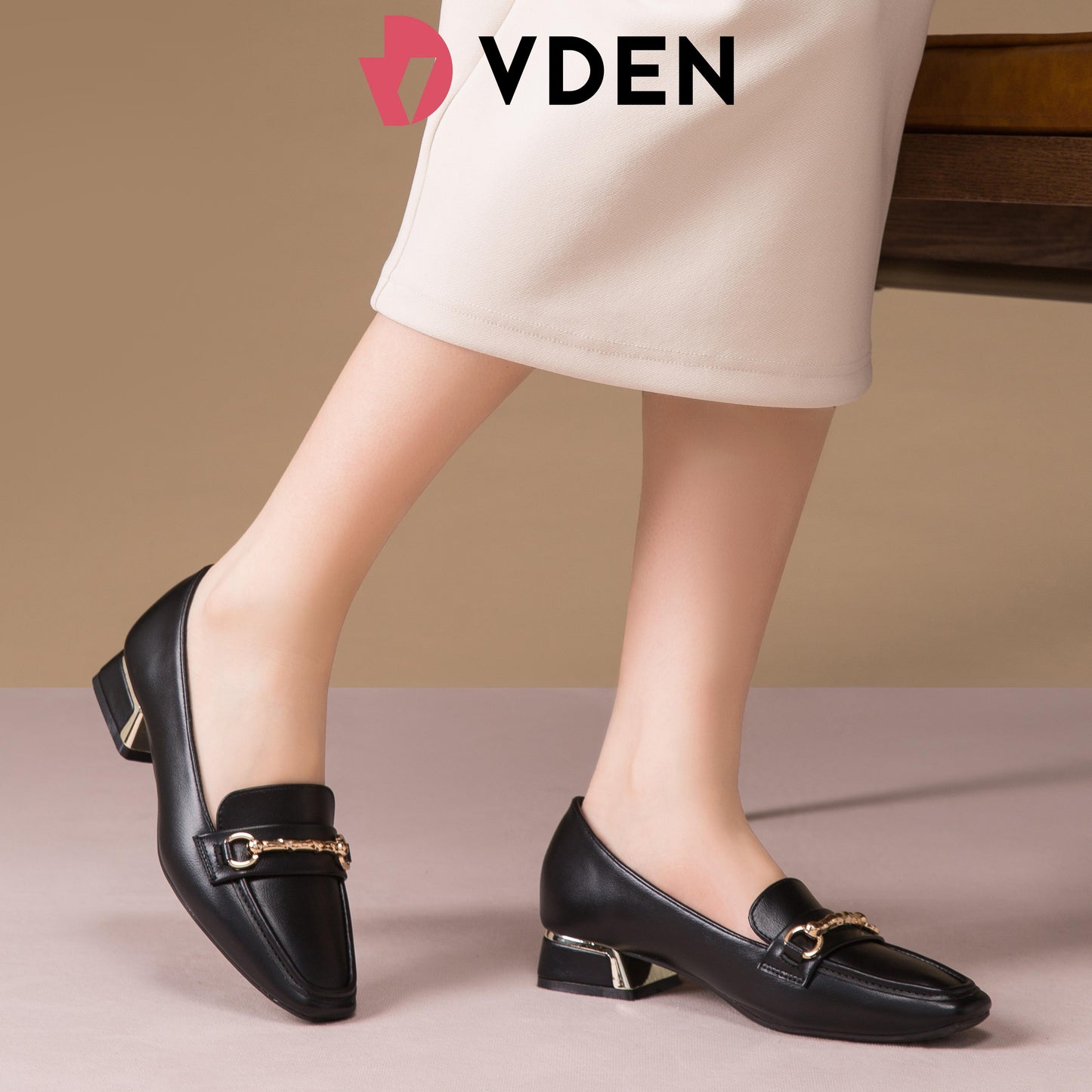 VDEN Square-toe Loafers For Women (F78-284) Slip-Ons 2024 New Retro Genuine Leather Thick Heel French Super Soft Loafers For Commuting Fo Work Shoes