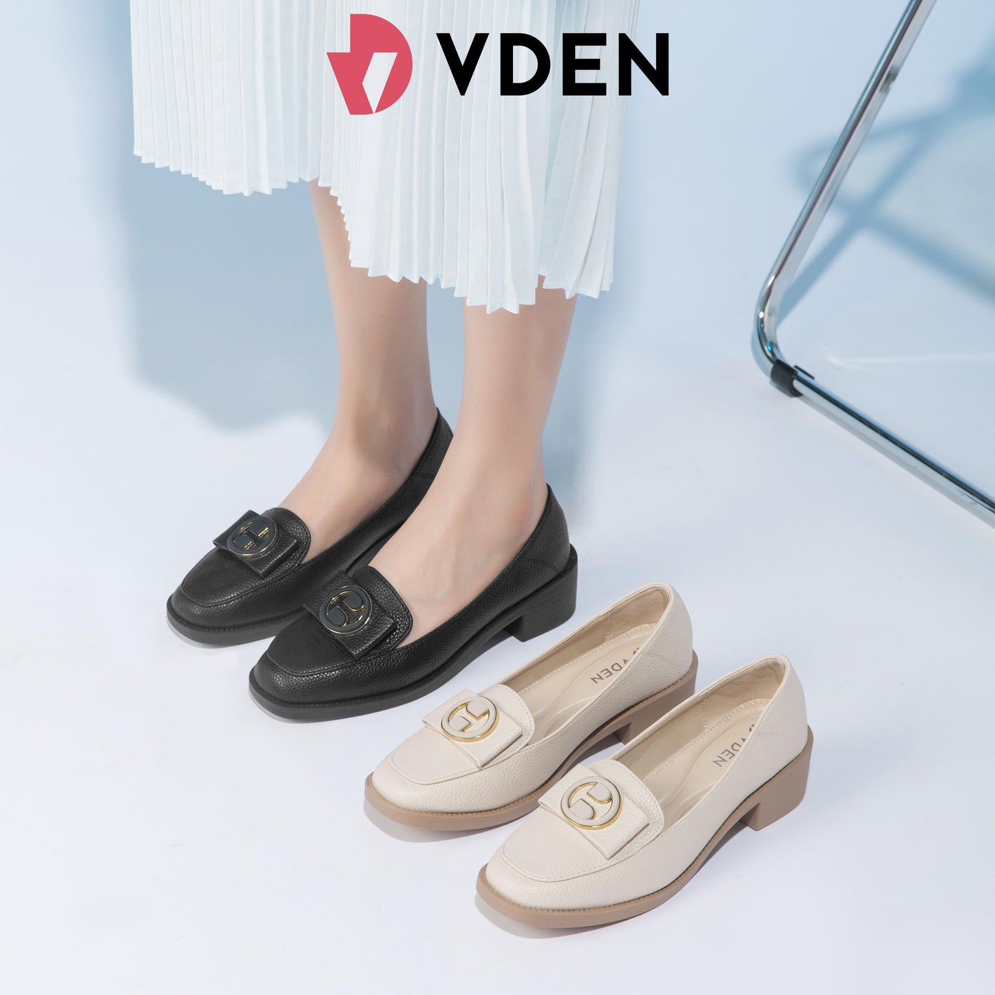 VDEN Square Toe Block Heels Loafer Shoes 4.5CM/1.4INCH Heels 899-168 Women Ultra-light Soft-soled Loafers