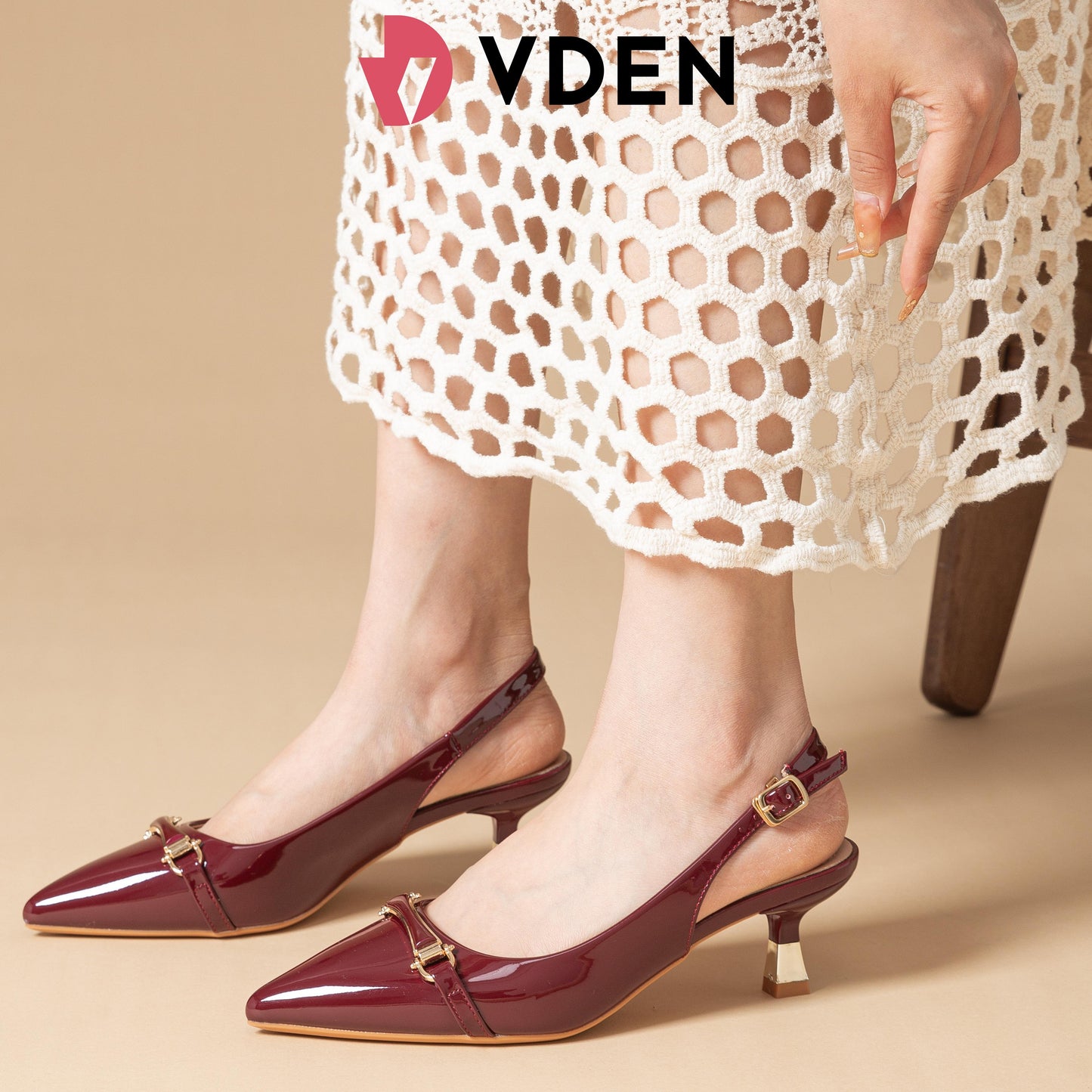 VDEN Patent Pointed-Toe Slingback Heels For Women 2.5INCH/6.4CM 6720-1 Korean Patent Leather Kitten Heels Women's Elegant Pointed Toe Slingback Sandals Fashion Comfort Walking Shoes