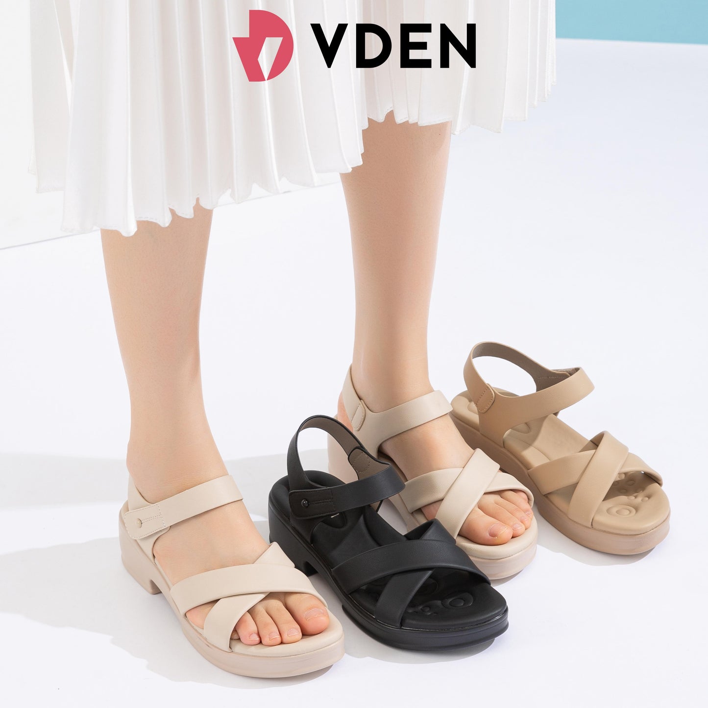 VDEN Fashion Wedge-heeled Sandals for Women 4CM/1.5INCH Open Toe Soft Sole Sandals French Elegant Platform Shoes 80789-61 Thick Sole Heightening Sandals