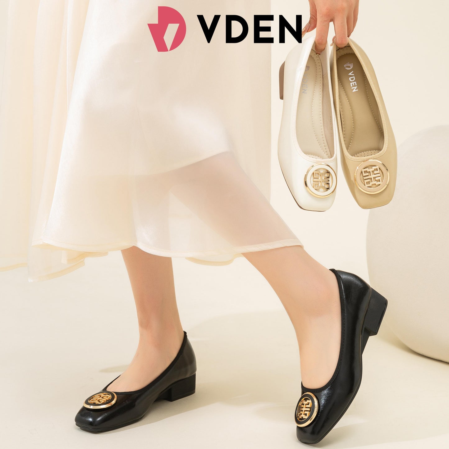 VDEN Fashionabke Solid tone Square-toe pumps For Women 1.2INCH/3CM A998-14Korean Style Comfortable Soft Sole Slip-on Women's Shoes Commuting Old Money Style Low Heels