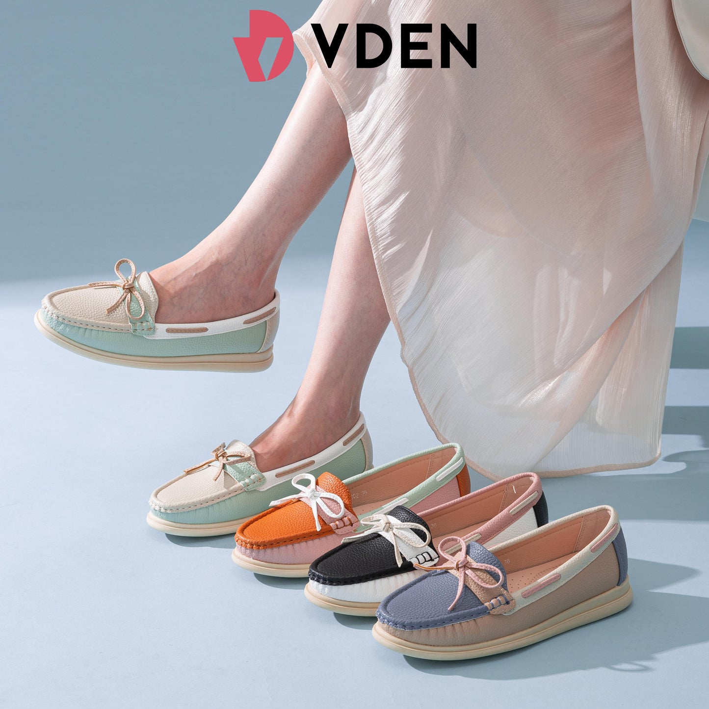 VDEN Lightweight Loafers With Color Block Design For Women 1INCH/2.5CM 6678-802 Ladies Flat Loafers With Stylish Design
