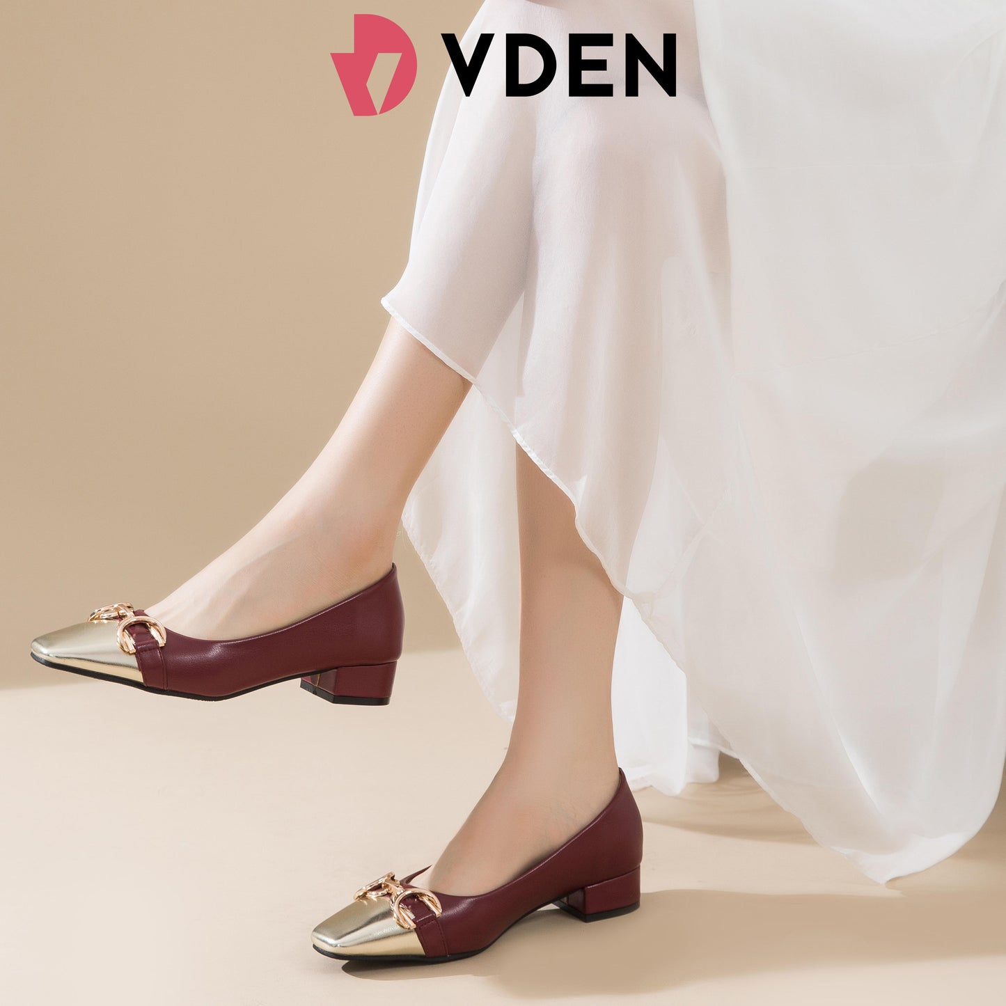 VDEN Women Shoes Spring Ladies Chunky low heel pumps 1.3INCH/3.3CM 336-5 Square Toe Color Blocked Thick Heel Shoes Old Money Style Professional Style Women's Shoes