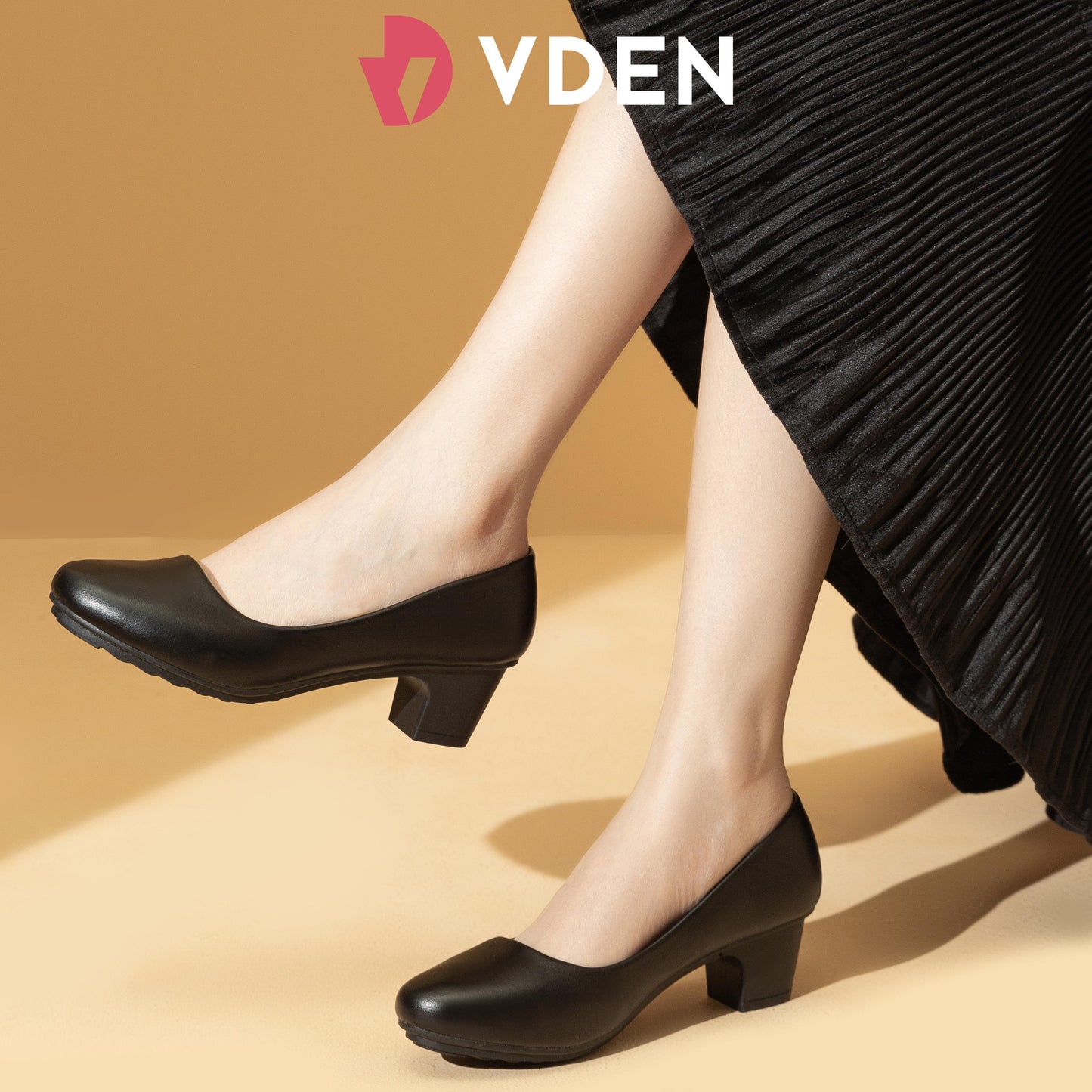 VDEN Women's Low Chunky Heels Pumps Comfortable Square Toe Dressy Work Shoes 1.7INCH/4.5CM 6753-1/777-1 Office School Black Heels Thickened Comfortable Insole Square Round Heels Elegant Footwear