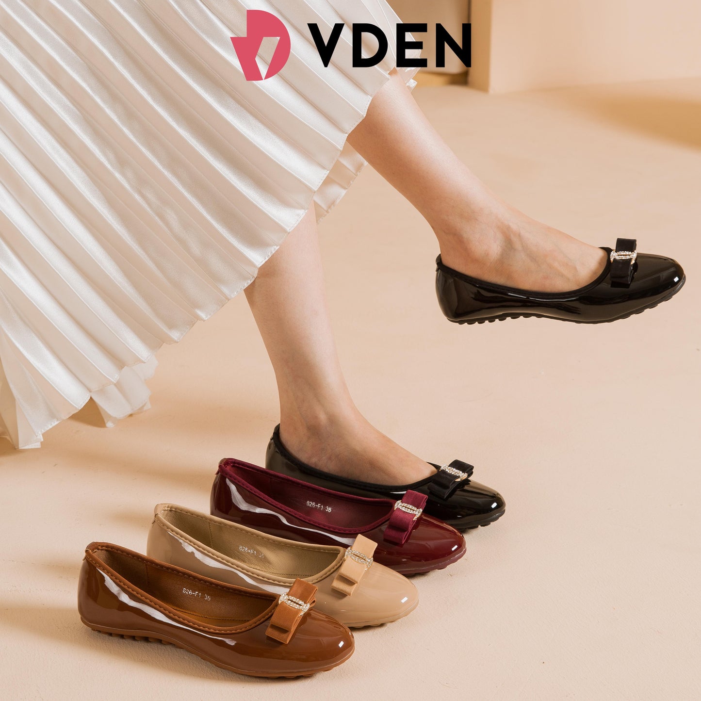 VDEN Fashionable Glossy Flat Doll Shoes for Women 0.5INCH/1.2CM 826-F1 Massage Sole Slip-on Women's Shoes Soft Non-slip Round Toe Flats Comfort