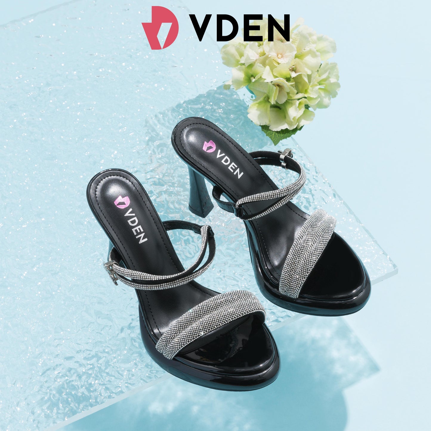 VDEN High Heel Thick Sole Rhinestone Open Toe Stilettos 4INCH/10CM H131-8