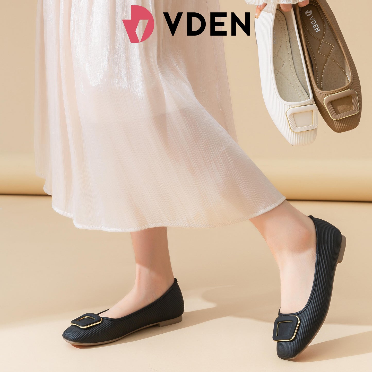 VDEN Women Fashion Square Toe Block Flat Shoes Business Work For Women 0.4INCH/1CM 182-21 Classic Buckled Ballet Flats Women’s Office Flats – Soft Slip-On Shoes With Stylish Buckle