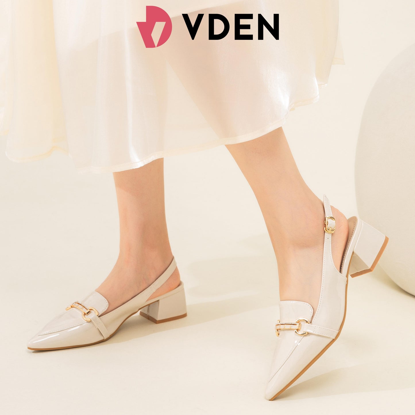 VDEN Slingback Low Block Heels Pointed Toe Office Work Pumps Shoes 1.7INCH/4.5CM 528-12 Korean Style Simple Patent Leather Slingback Shoes Old Fashion Thick Heels