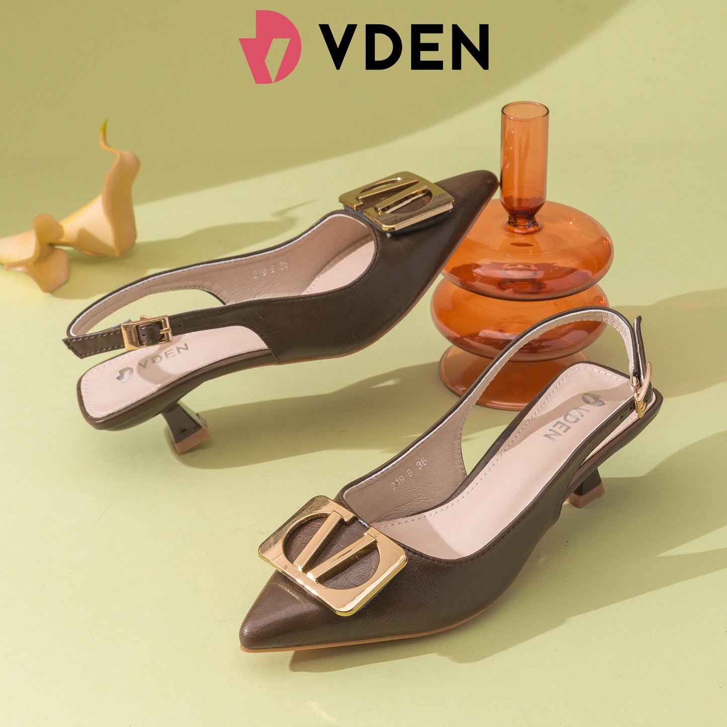 VDEN Slingback Leather Pointe Toe Pump Shoes 2INCH/5CM 219-9 Kitten Heel