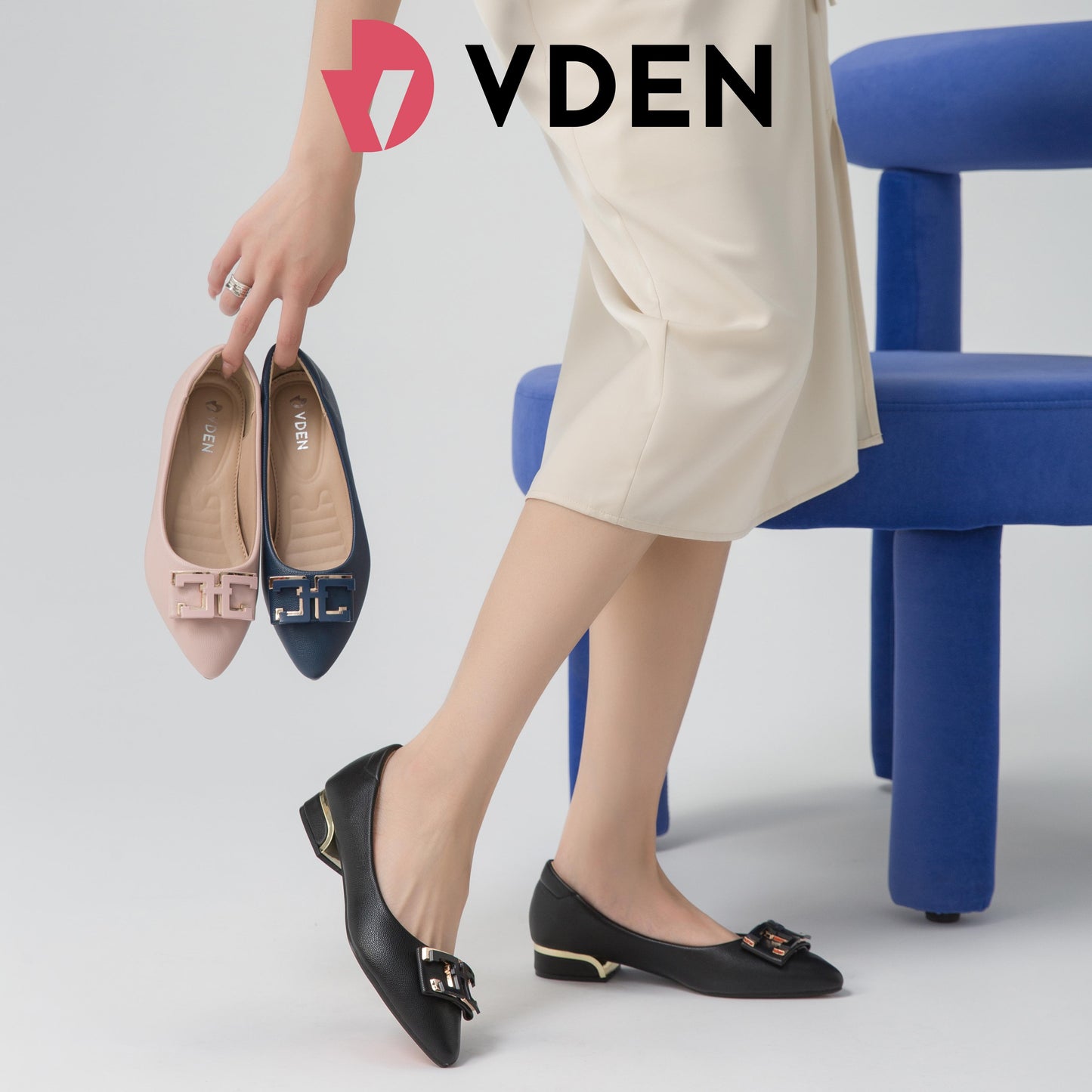 VDEN Pointed Toe Low Heel (1INCH) Shoes Stylish Commuter Slip-on Shoes 1288-595