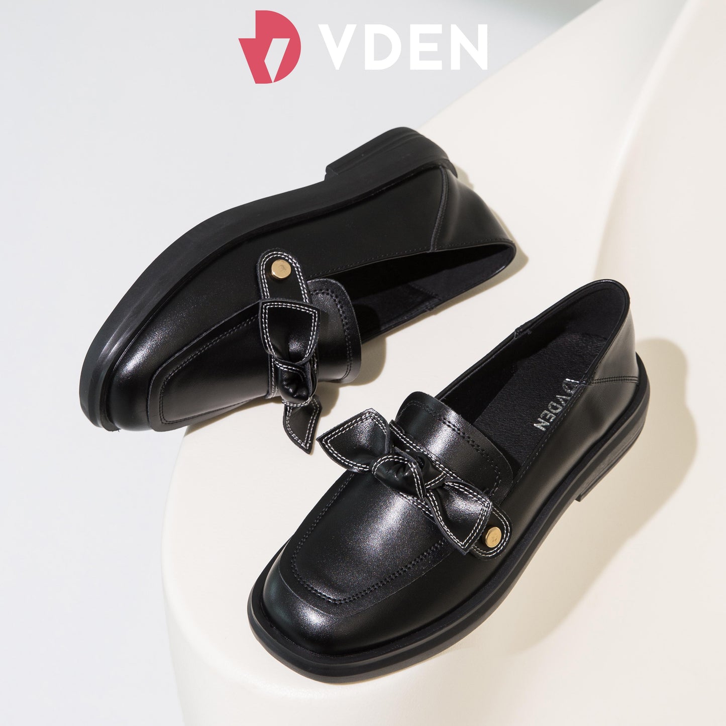 VDEN Fiber Leather shoes for Women 1INCH/2.5CM 778-1 Slip-on Black Leather Shoes Korean Style College Style Black Shoes For Students