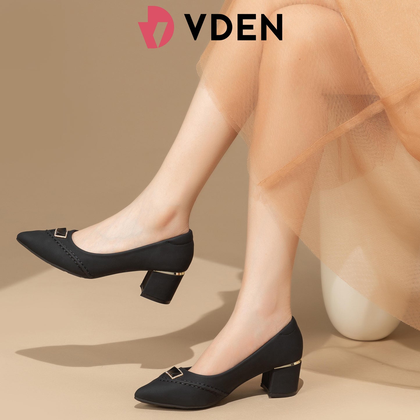 VDEN Women's Office Thick Heel Pointed Shoes 2INCH/5.2CM 873-543 Women‘s Chic Pump Shoe Carnival Business Pointed Toe High-Heel Lady Fashion Career Shoes