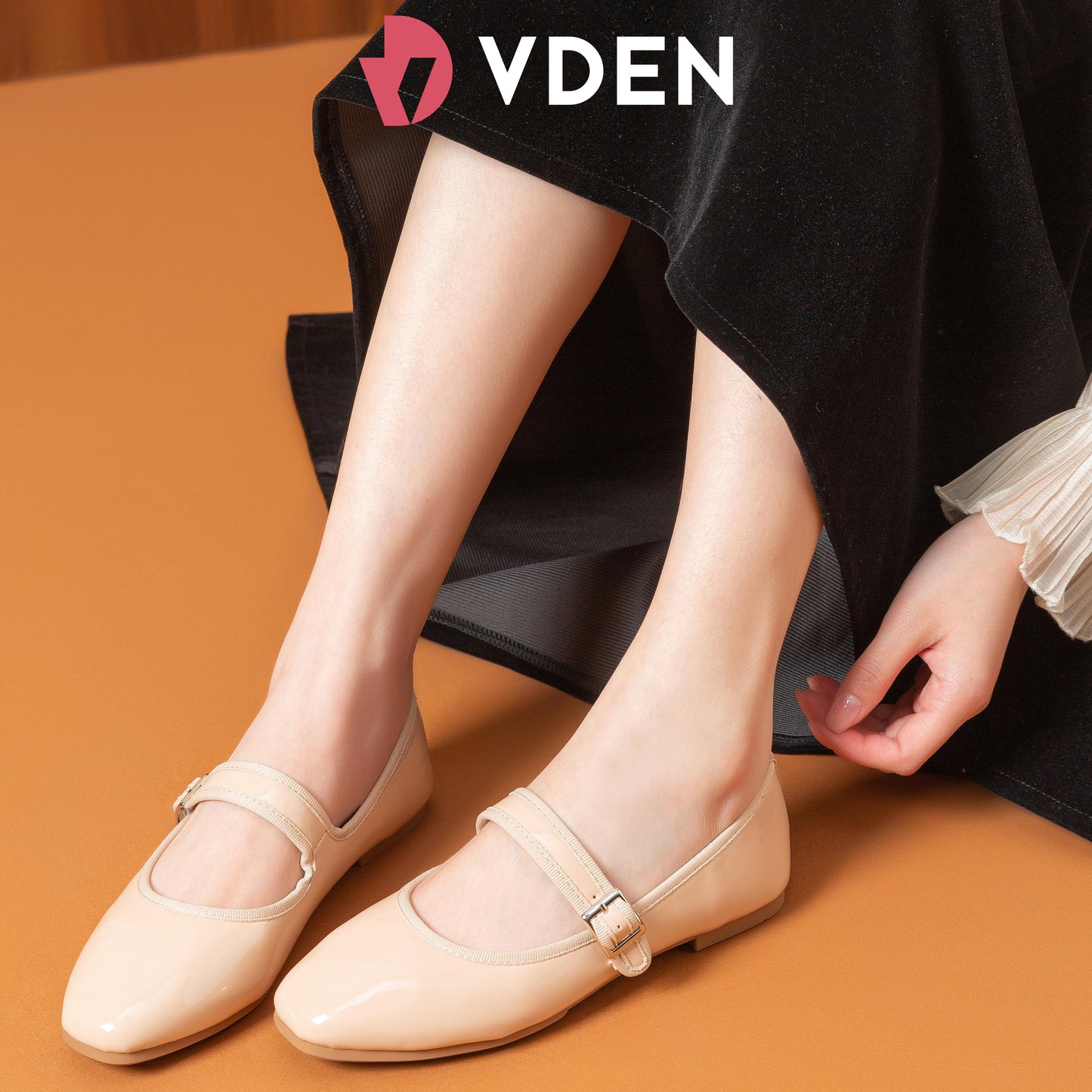 VDEN Women's Slip on Flats Classy Square Toe Solid Classic Mary Jane Ballet Flat  Shoes 0.4INCH/1CM 3368-1 Patent Leather Korean Preppy Mary Jane Flats Women Shoes