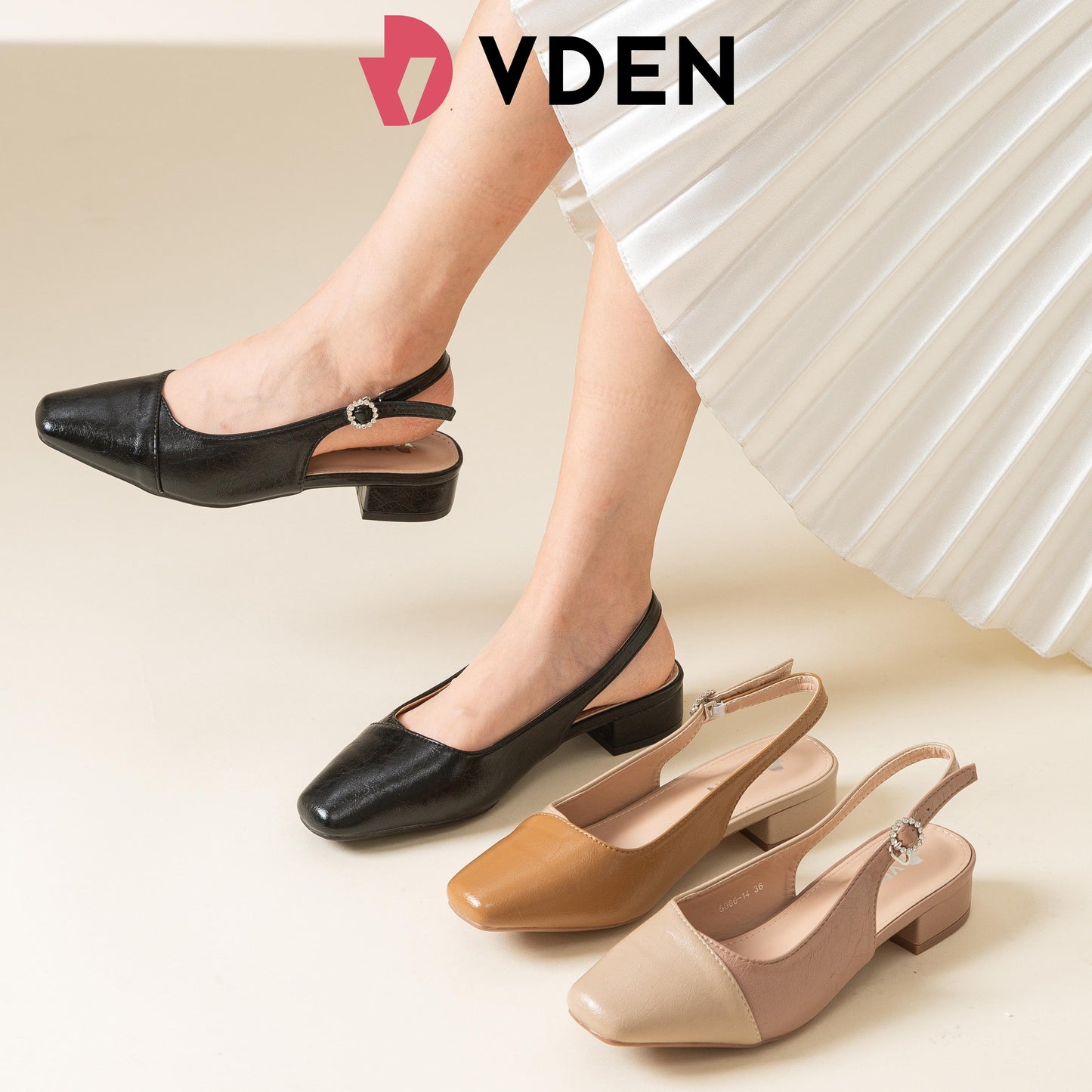 VDEN Women's Square Toe Slingback Low Block Heel Mule Pumps 1.1INCH/2.7CM 5066-14 Chic Minimalist Low Heel Slingback Pumps Comfortable Square Toe Office Heels Versatile Stylish Retro Square Toe Low Block Pumps