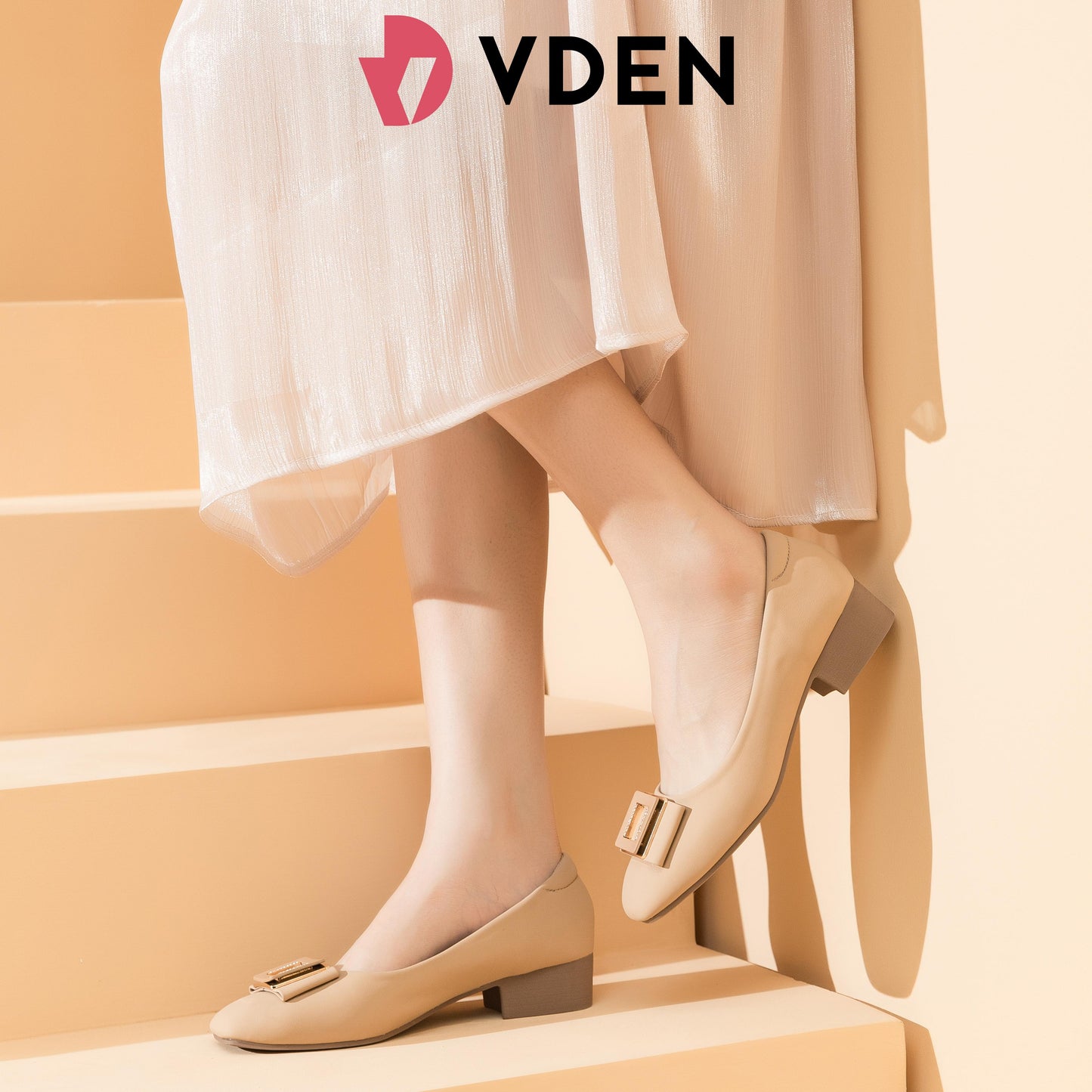 VDEN Women's Mid Chunky Toe Classy Shoes 1.2INCH/3.3CM massage Insole 998-591 Simple Student Shoes High-end Office Shoes Square Buckle Block Heels Comfort