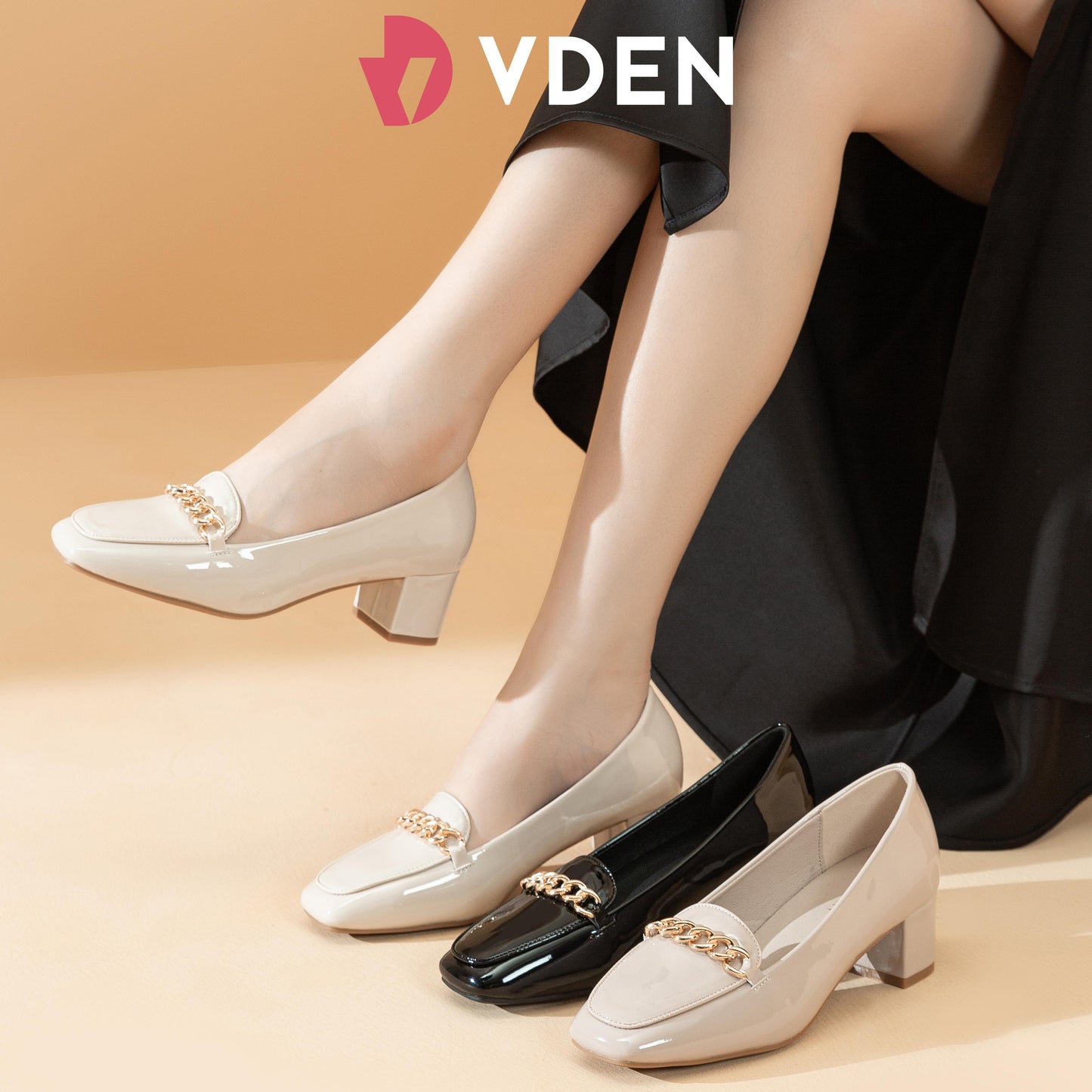 VDEN Loafer Heels Buckle Square Toe Shoes for Women 6CM/2.5INCH Women's Square Toe Thick Heel Office Shoes 78-Q1 Patent Leather Thick Heel Commuter Heels Classy