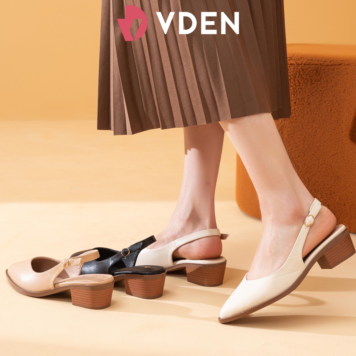 VDEN Slingback Comfortable and Stylish Block Heel Sandal for Office Casual Formal Wear 1.7INCH/4.3CM 812-2 Retro Wood Grain Block Heel Shoes For Women Back Strap Sandals Women's Office Shoes