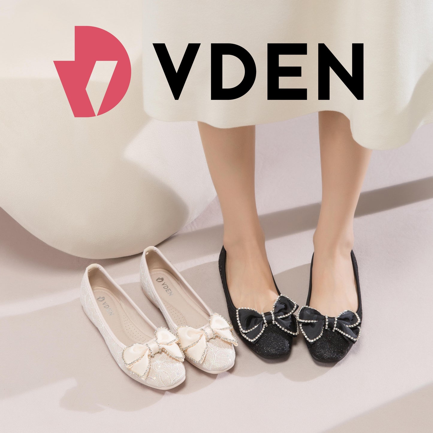 VDEN Round Toe Flats Women's Bow Ballet Flat Shoes 926-10 New Korean Office Women's Shoes No Heel