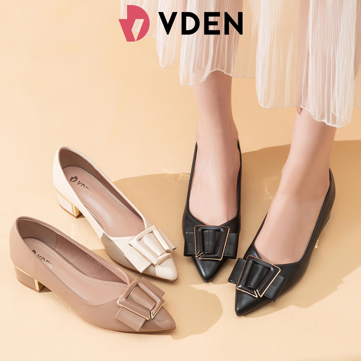 VDEN Women Pumps Pointed Toe Chunky  Heel Pumps Office For Women 1.5INCH/4CM 999-1059 Korean Retro Simple Thick Heel Women's Shoes Office Shoes