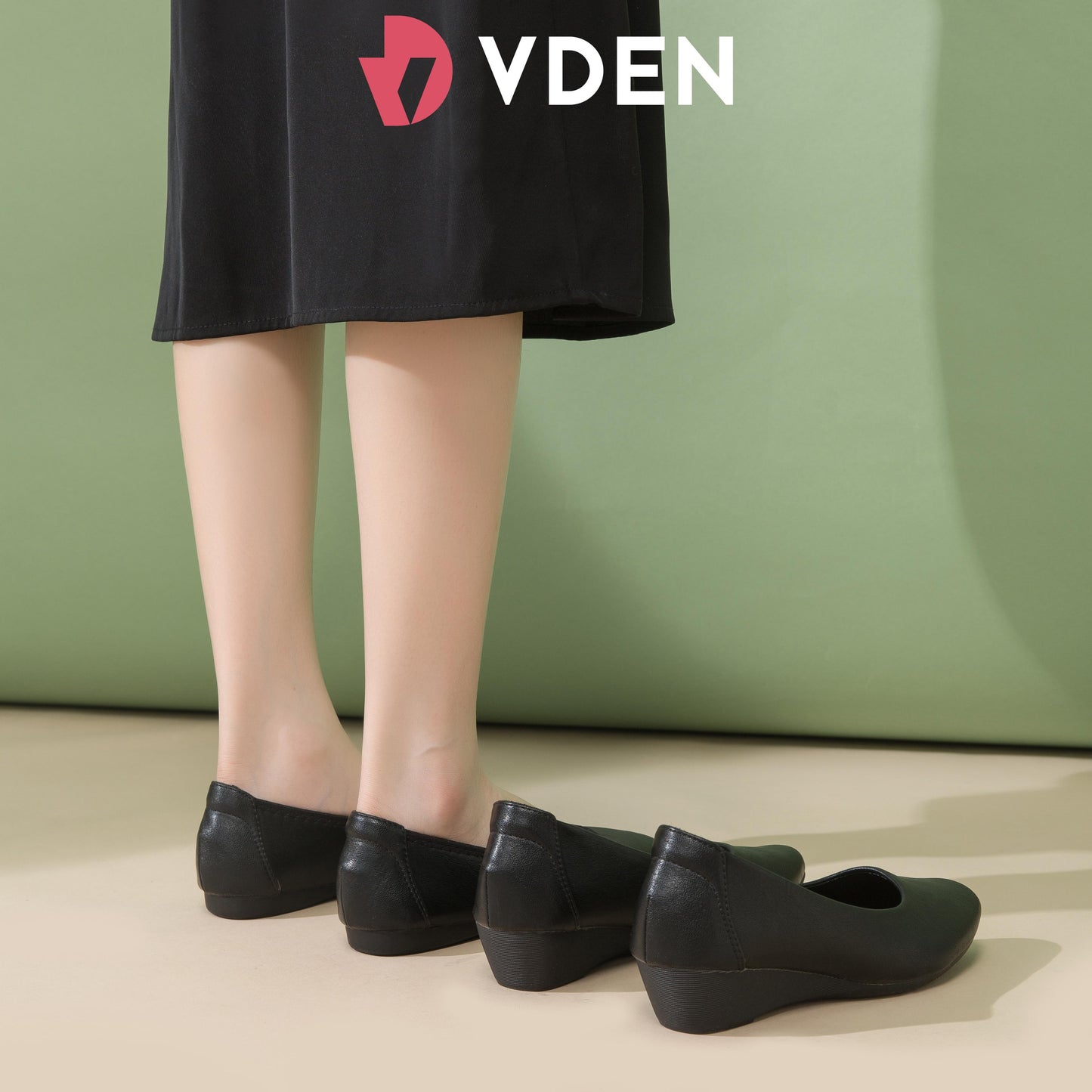 VDEN Black Leather Flat Shoes Pure Black Student Shoes Fashion Office Wedge Shoes For Women (true to size) (989-1 : 3.5 cm)(288-2 : 1.5 cm)
