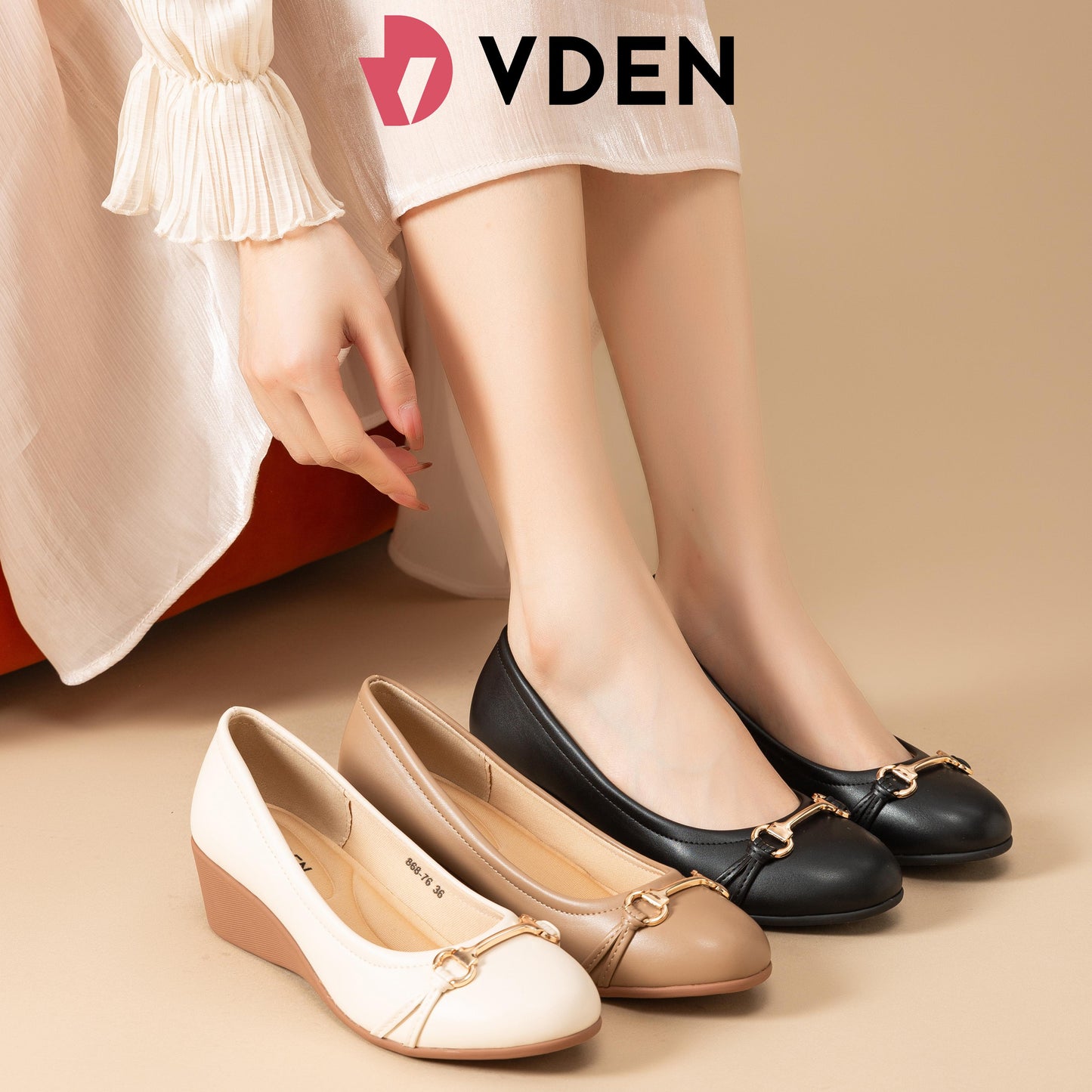 VDEN Nude Mid Heels Wedge Cap Toe Slip On Shoe for Women 2INCH/5CM 868-76 Wedge Round Toe Shoes Comfortable Work Shoes Office Shoes For Women