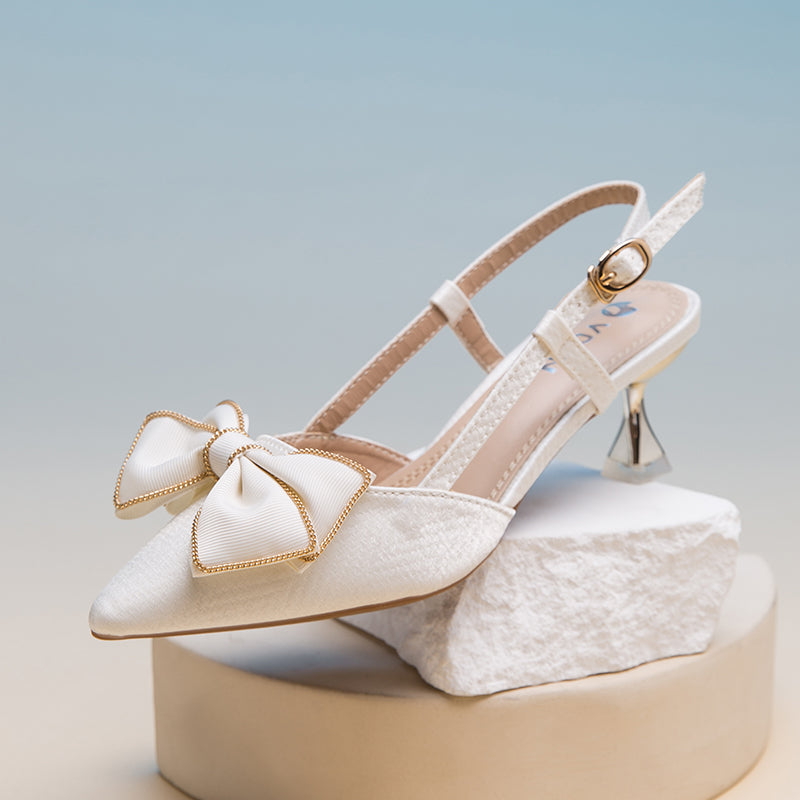 VDEN Pointed Stiletto Heels Mid Heel (2INCH) A098-46 New Korea Women Shoes Bow Shoe Buckle A098-46