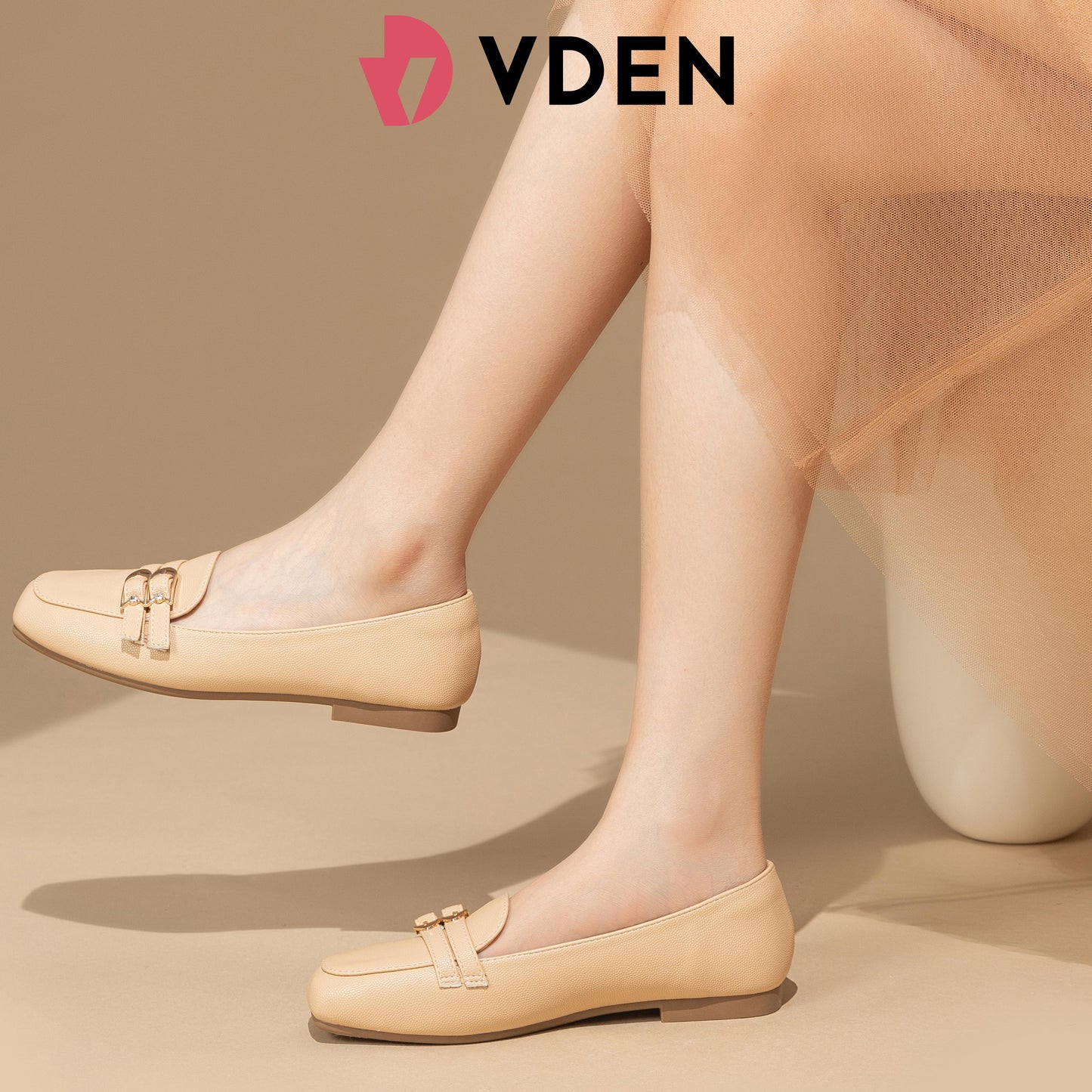 VDEN Loafer Shoes For Women Tone Metal Decor Square Toe Linen Flats 0.4INCH/1.1CM 2169-68 Comfort Footwear Square Toe Slip On Shoes For Women Office Women Low-heeled Loafers British Style Simple Slip-on