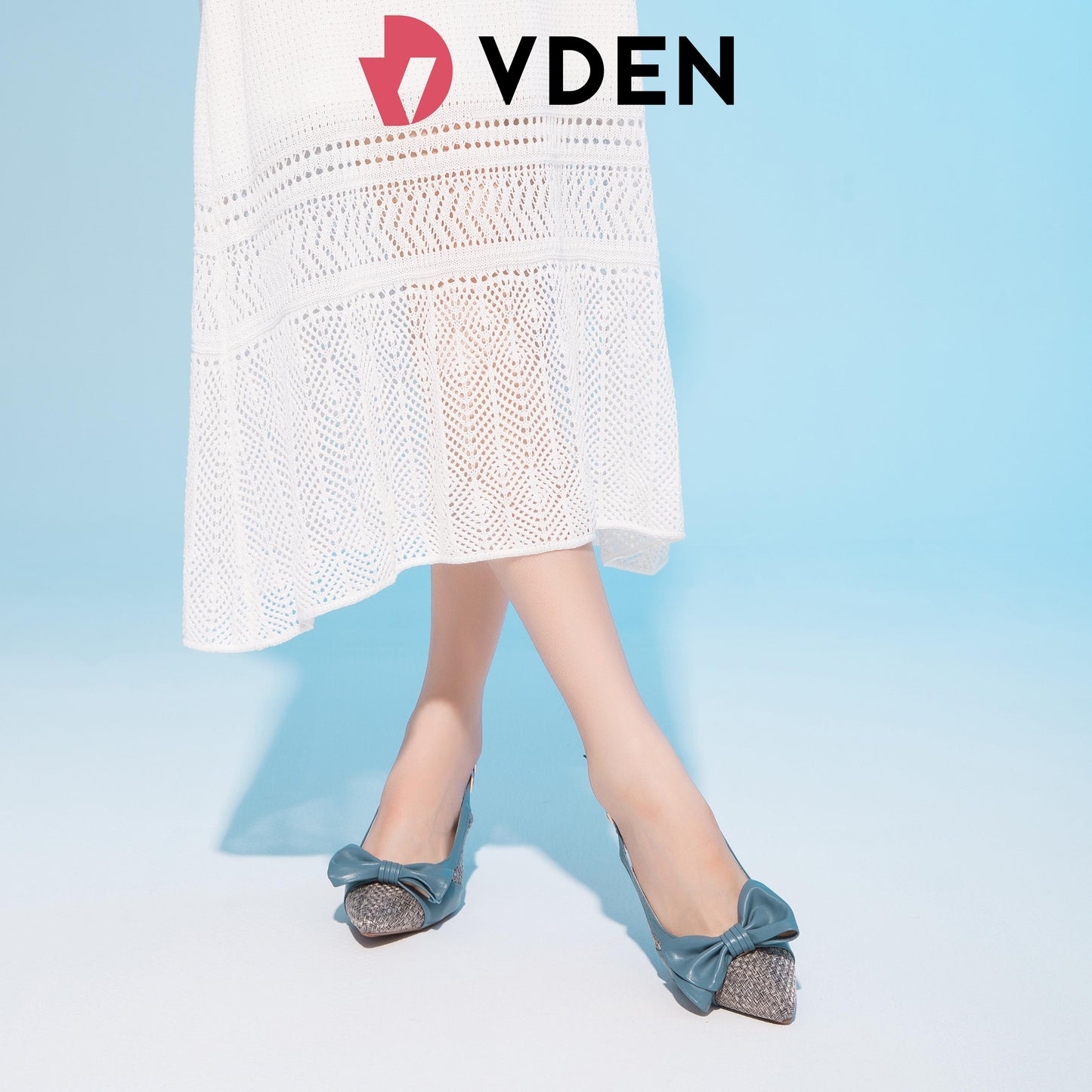 VDEN Women’s Fashion Fabric Woven Pointed Back Strap Heel 2.2INCH/6CM B8664 Color Block Fashionable Braided Pointed Toe Stilettos New Bow Heels