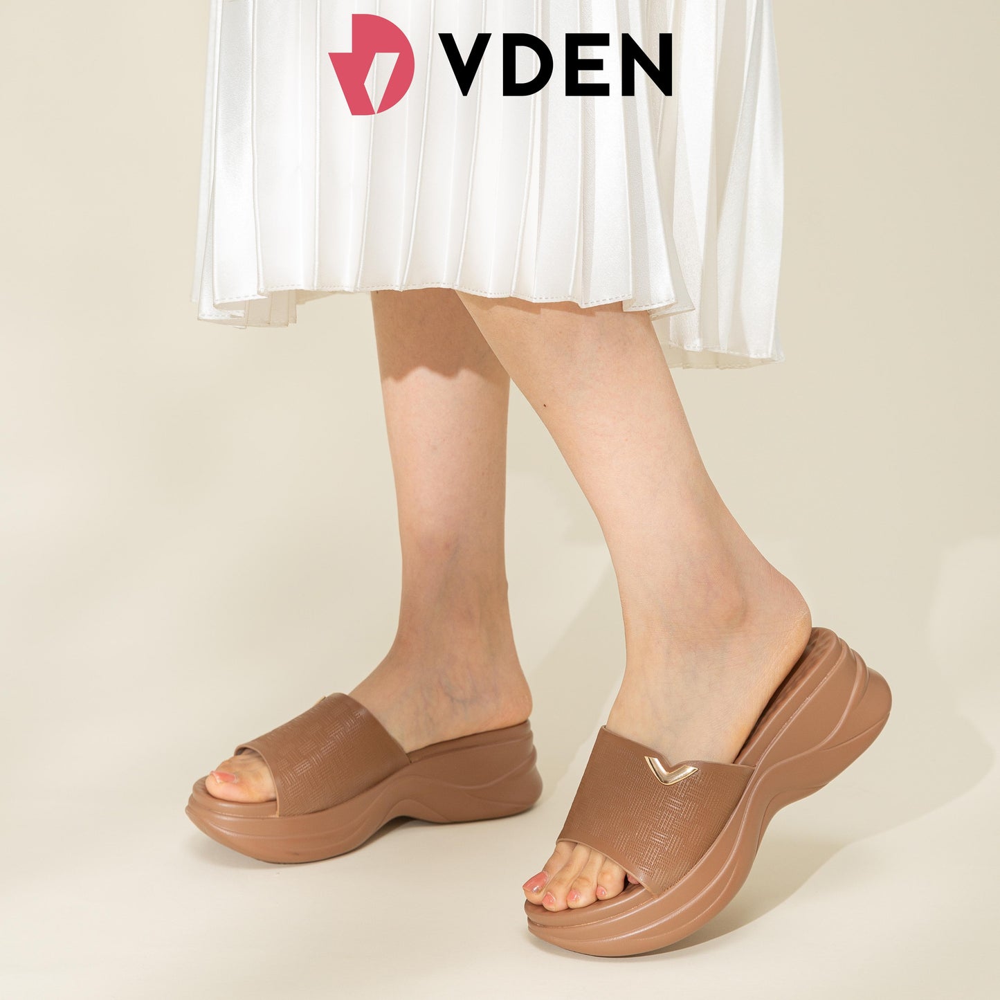 VDEN Fashionable Slip-On Open-Toe Wedges For Women 2INCH/5CM 1658-12 Women's Platform Sandals Walking Shoes Height Increasing Sandals Massage Insoles Classy Footwear Elegant Comfort Heels
