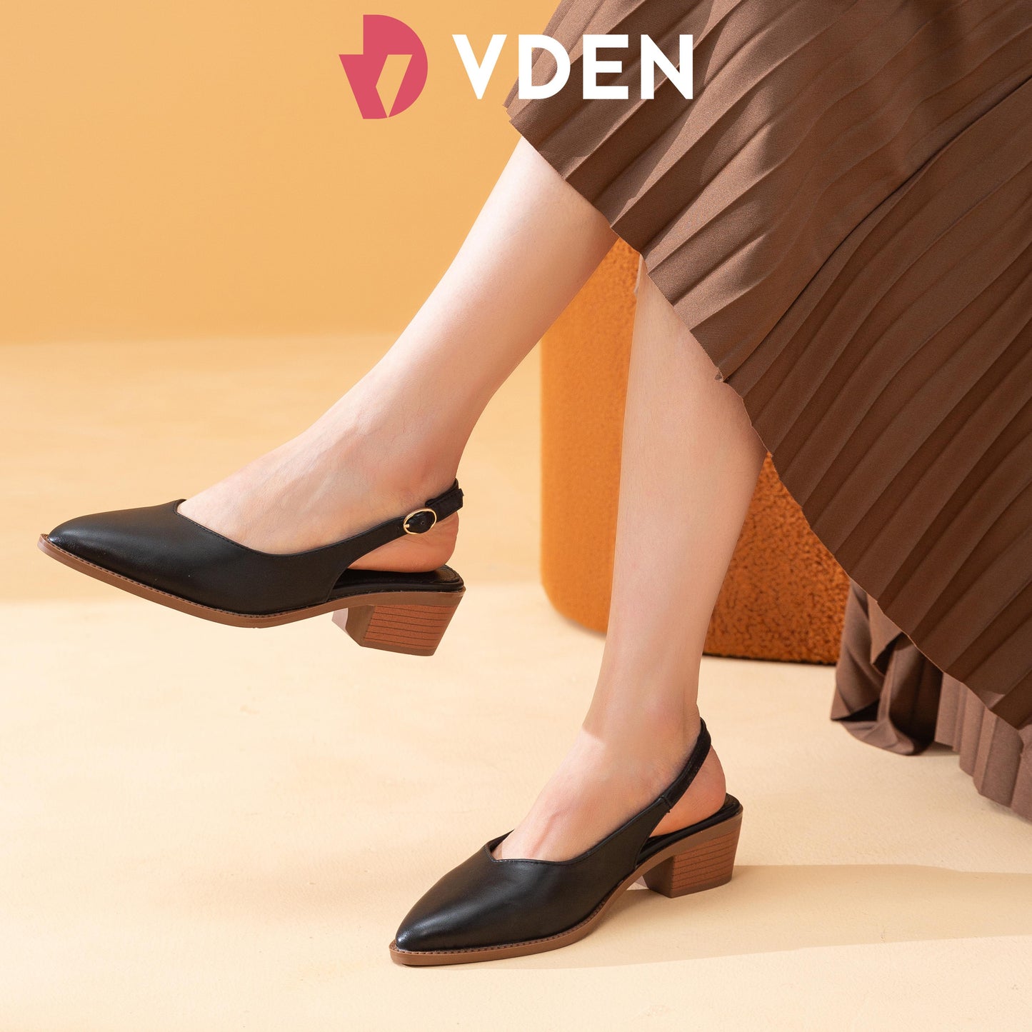VDEN Slingback Comfortable and Stylish Block Heel Sandal for Office Casual Formal Wear 1.7INCH/4.3CM 812-2 Retro Wood Grain Block Heel Shoes For Women Back Strap Sandals Women's Office Shoes