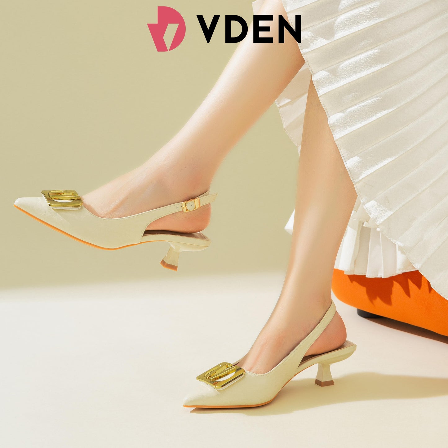VDEN Slingback Leather Pointe Toe Pump Shoes 2INCH/5CM 219-9 Kitten Heel Sandals Retro Simple Style Office Heels Elegant Women's Versatile Heels Classy