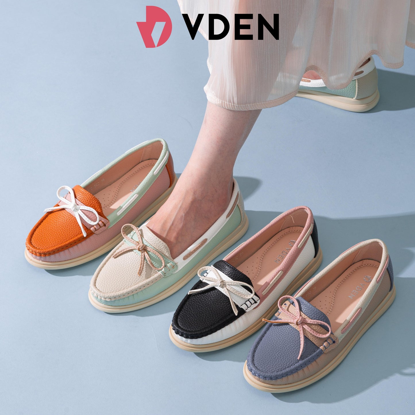 VDEN Lightweight Loafers With Color Block Design For Women 1INCH/2.5CM 6678-802 Ladies Flat Loafers With Stylish Design