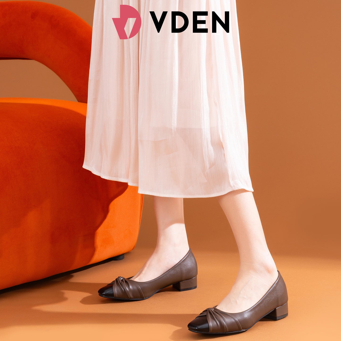 VDEN Pleated Chunky Heels For Women 3CM/1.1INCH X366-1 Retro Color Block Heel Slip-on Shoes Classy Versatile Office Women's Shoes